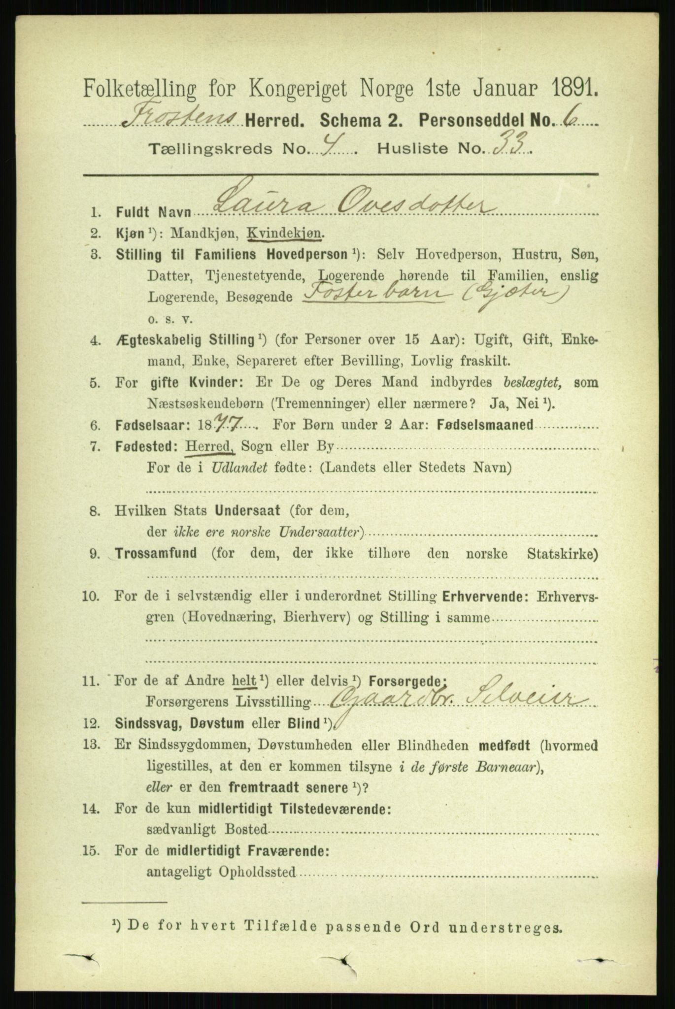 RA, Folketelling 1891 for 1717 Frosta herred, 1891, s. 2833