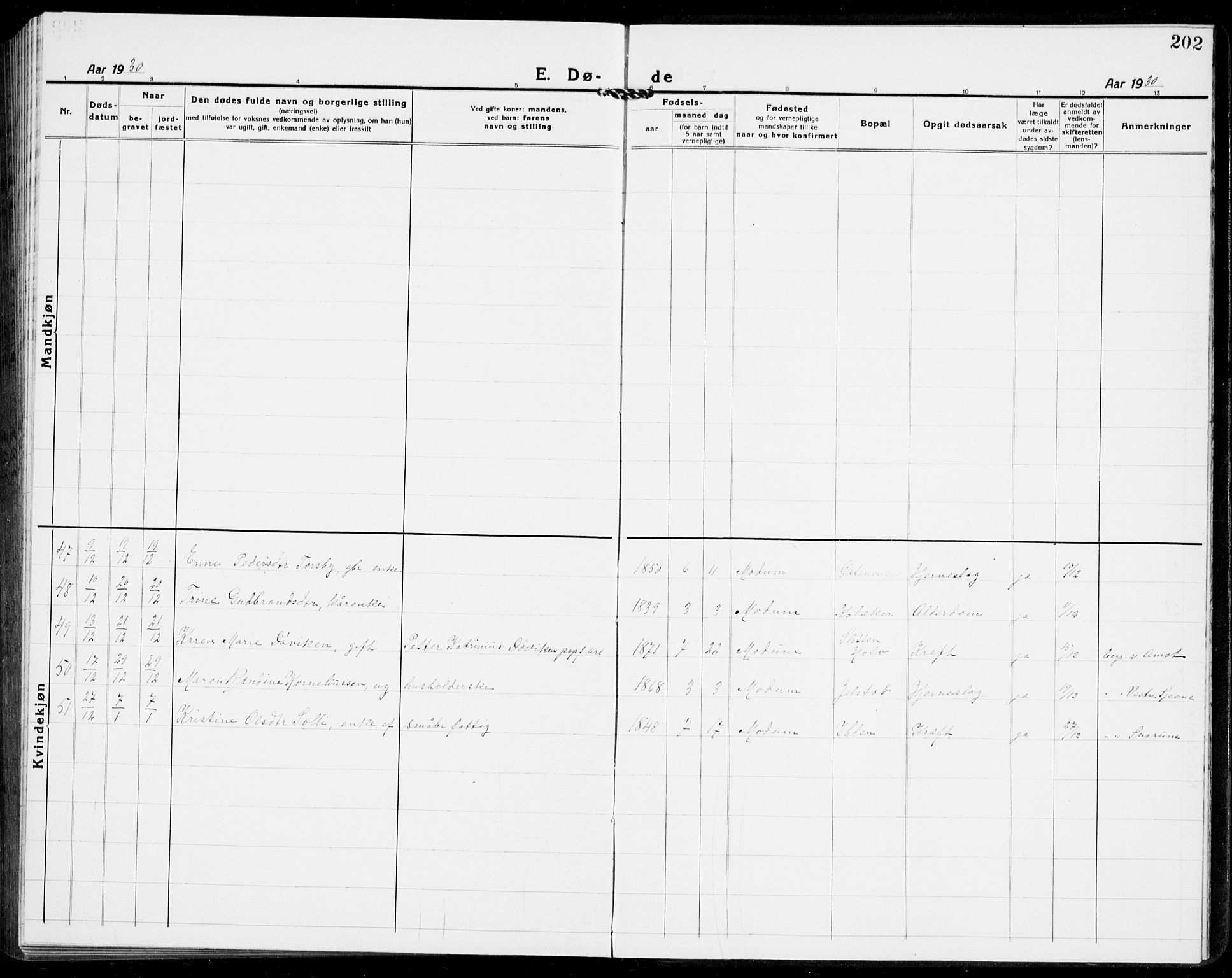 Modum kirkebøker, AV/SAKO-A-234/G/Ga/L0012: Klokkerbok nr. I 12, 1923-1933, s. 202