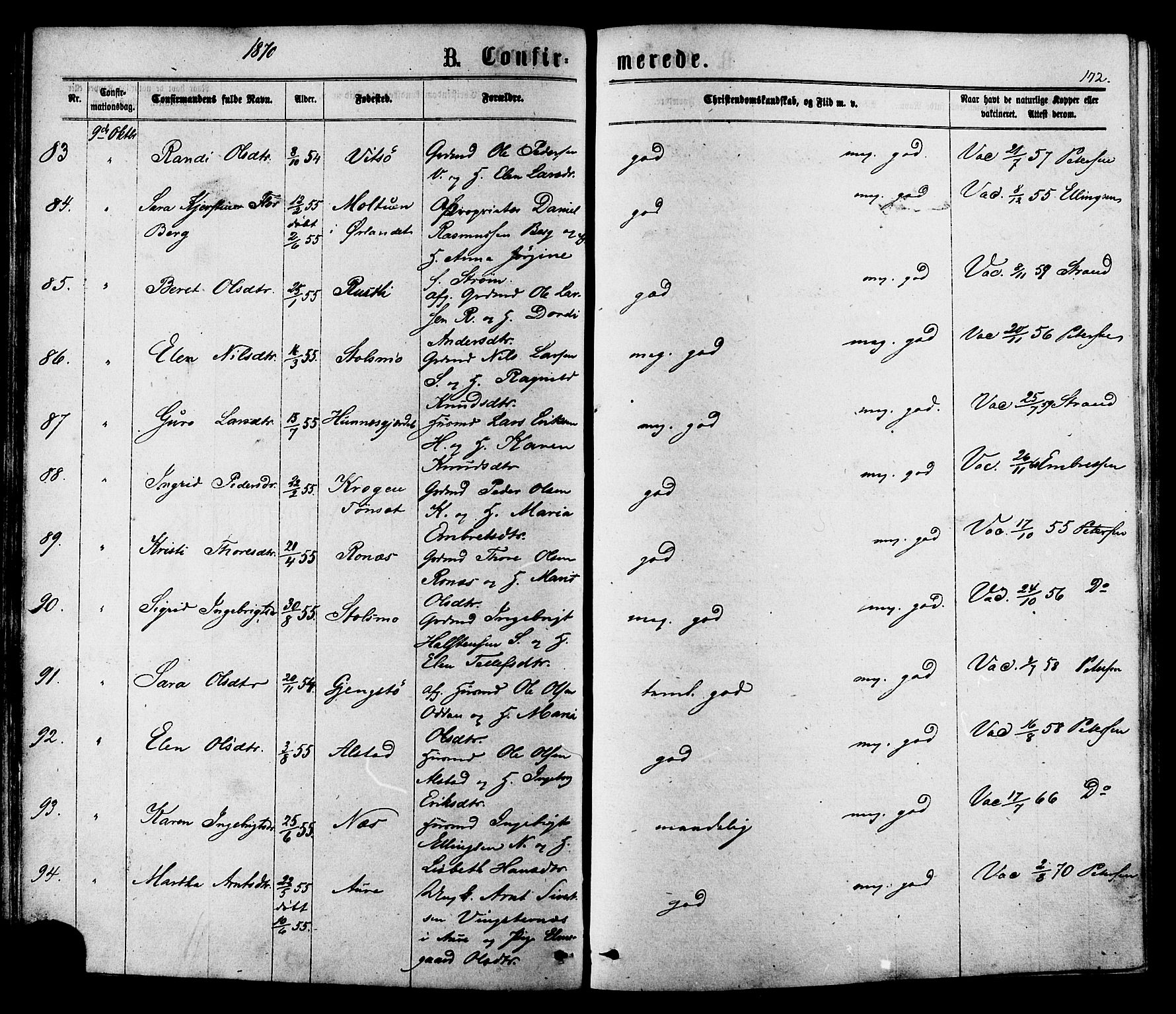 Ministerialprotokoller, klokkerbøker og fødselsregistre - Sør-Trøndelag, SAT/A-1456/630/L0495: Ministerialbok nr. 630A08, 1868-1878, s. 172