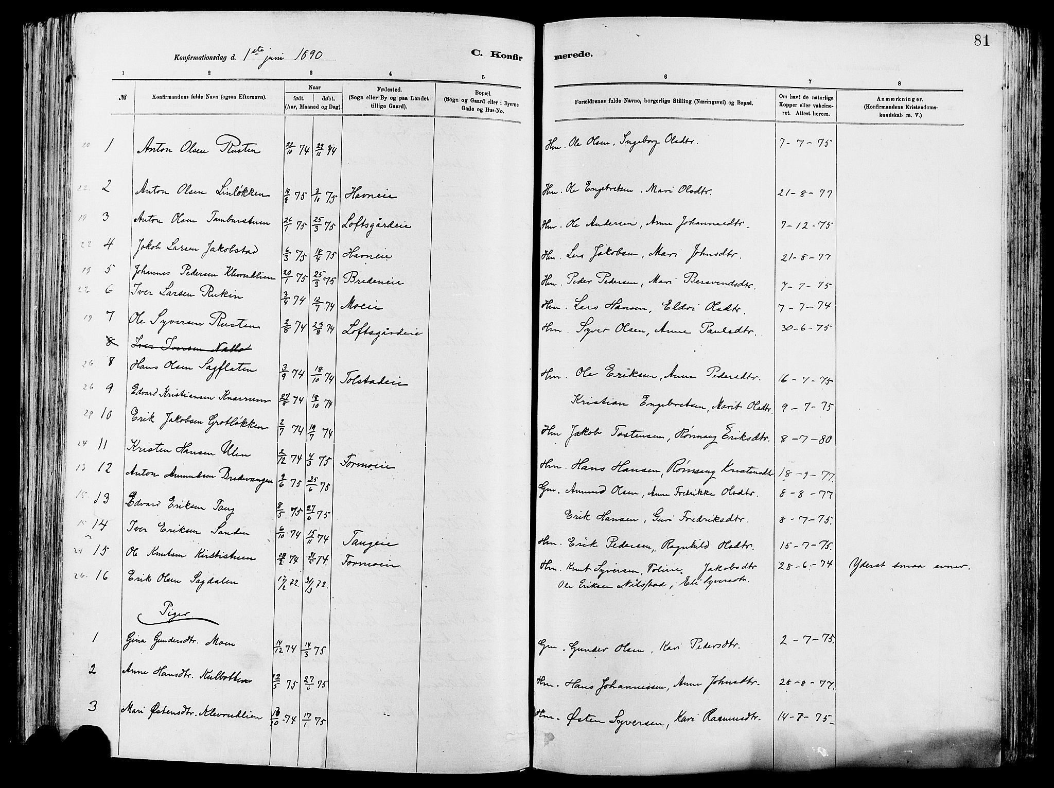 Vågå prestekontor, AV/SAH-PREST-076/H/Ha/Haa/L0008: Ministerialbok nr. 8, 1886-1904, s. 81