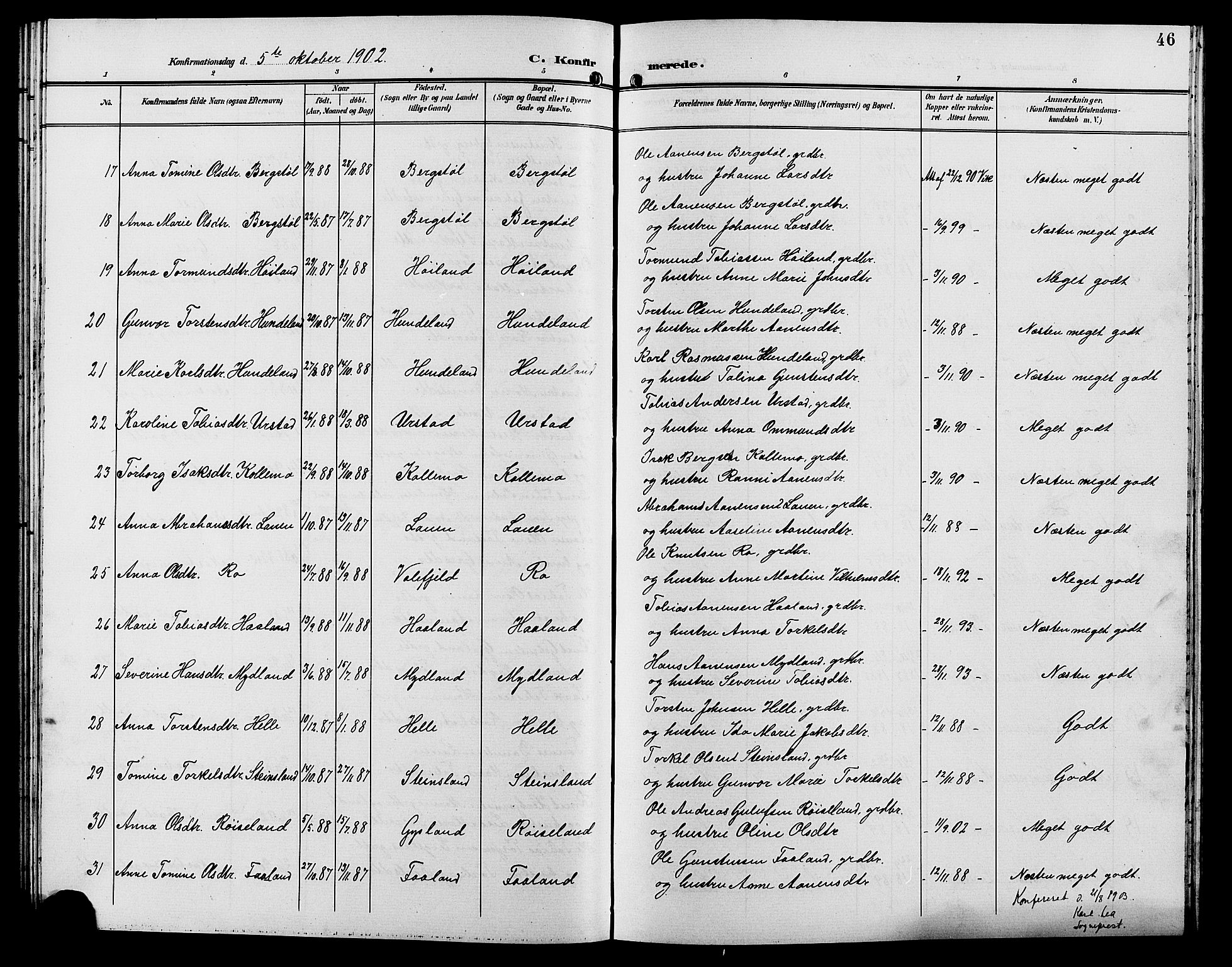 Hægebostad sokneprestkontor, AV/SAK-1111-0024/F/Fb/Fba/L0004: Klokkerbok nr. B 4, 1897-1907, s. 46