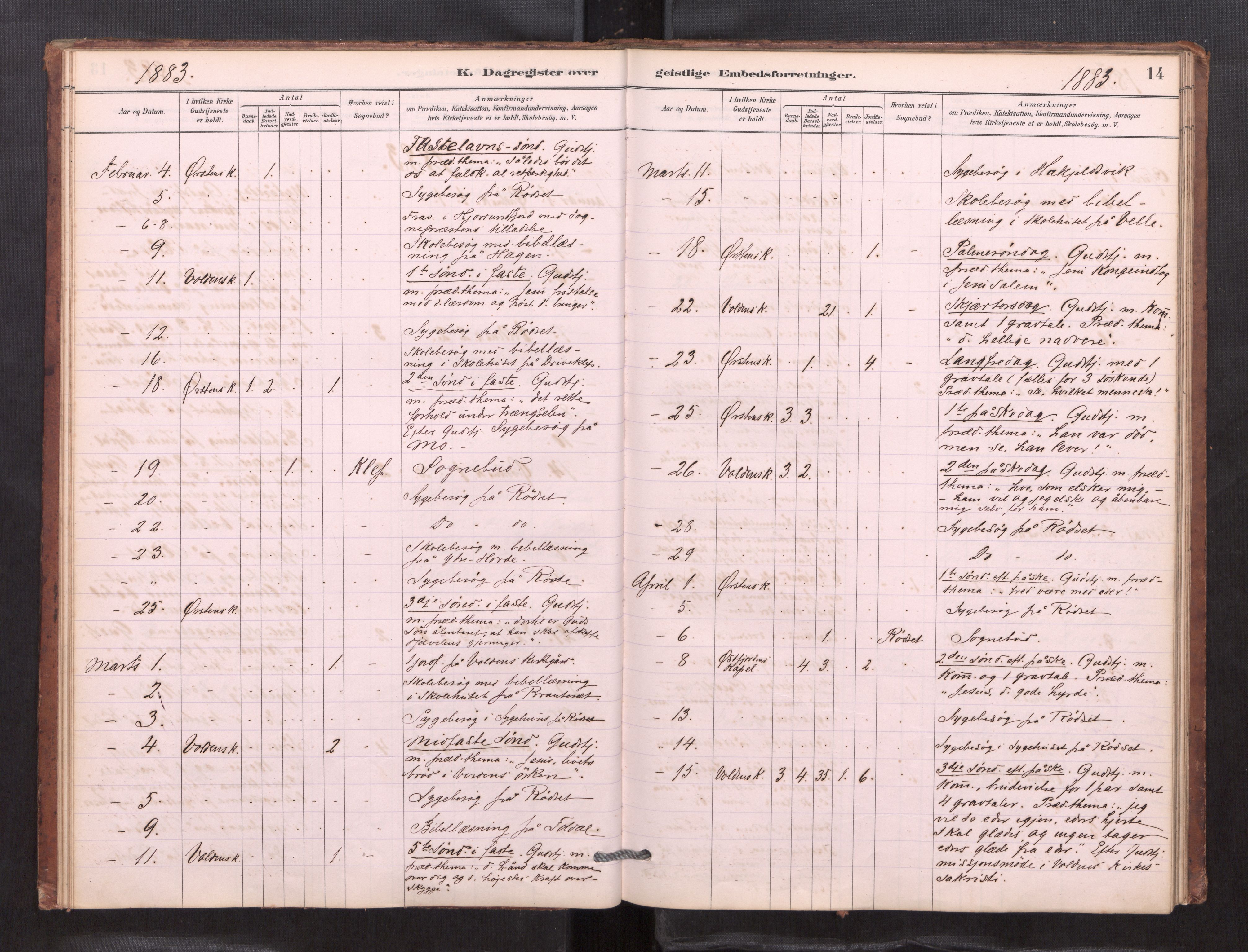 Ministerialprotokoller, klokkerbøker og fødselsregistre - Møre og Romsdal, AV/SAT-A-1454/511/L0151: Dagsregister nr. 511---, 1881-1896, s. 14