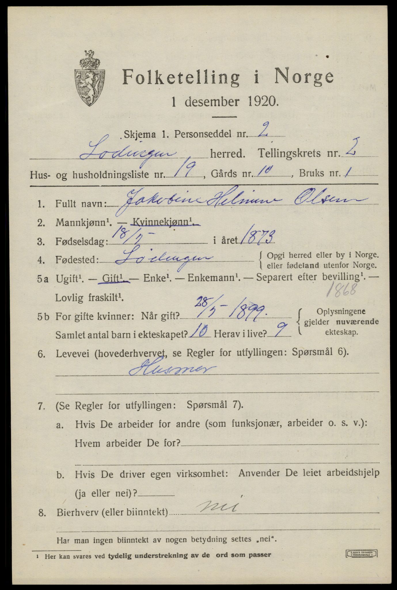 SAT, Folketelling 1920 for 1851 Lødingen herred, 1920, s. 1867