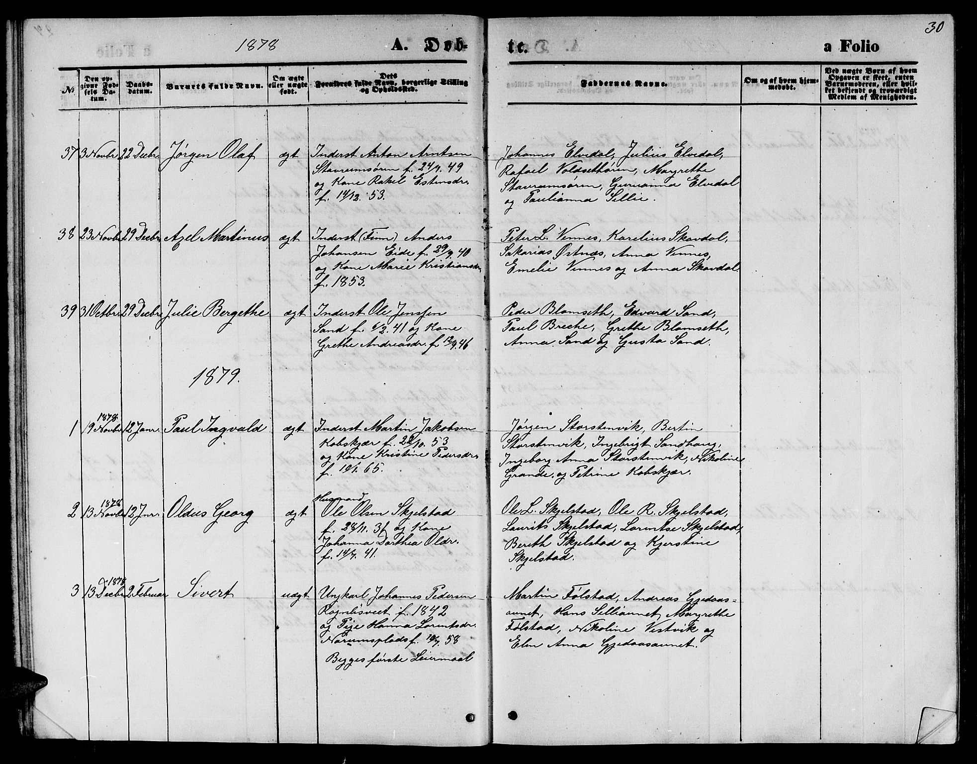 Ministerialprotokoller, klokkerbøker og fødselsregistre - Nord-Trøndelag, SAT/A-1458/744/L0422: Klokkerbok nr. 744C01, 1871-1885, s. 30