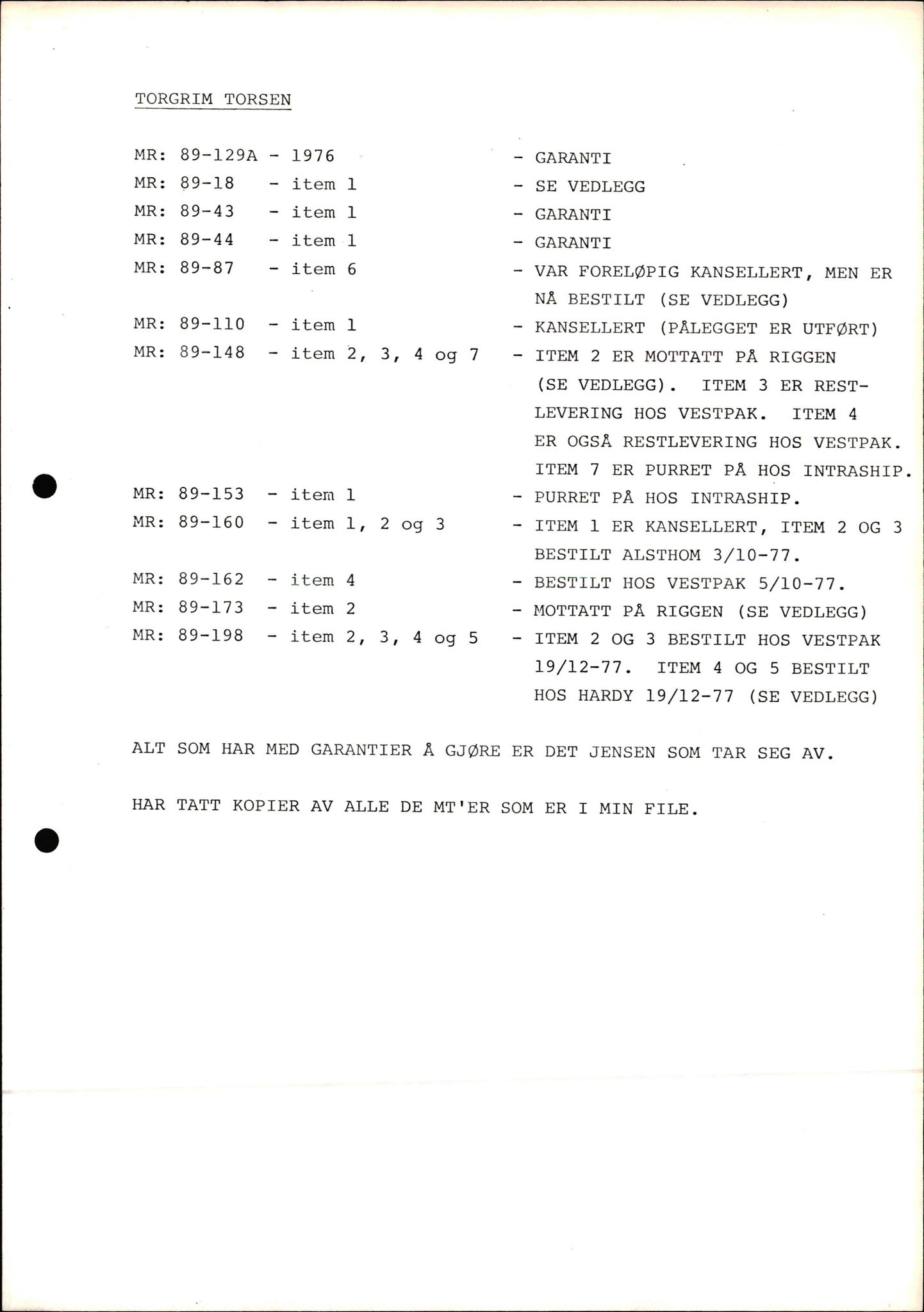 Pa 1503 - Stavanger Drilling AS, AV/SAST-A-101906/2/E/Ec/Eca/L0002: Korrespondanse, 1974-1982