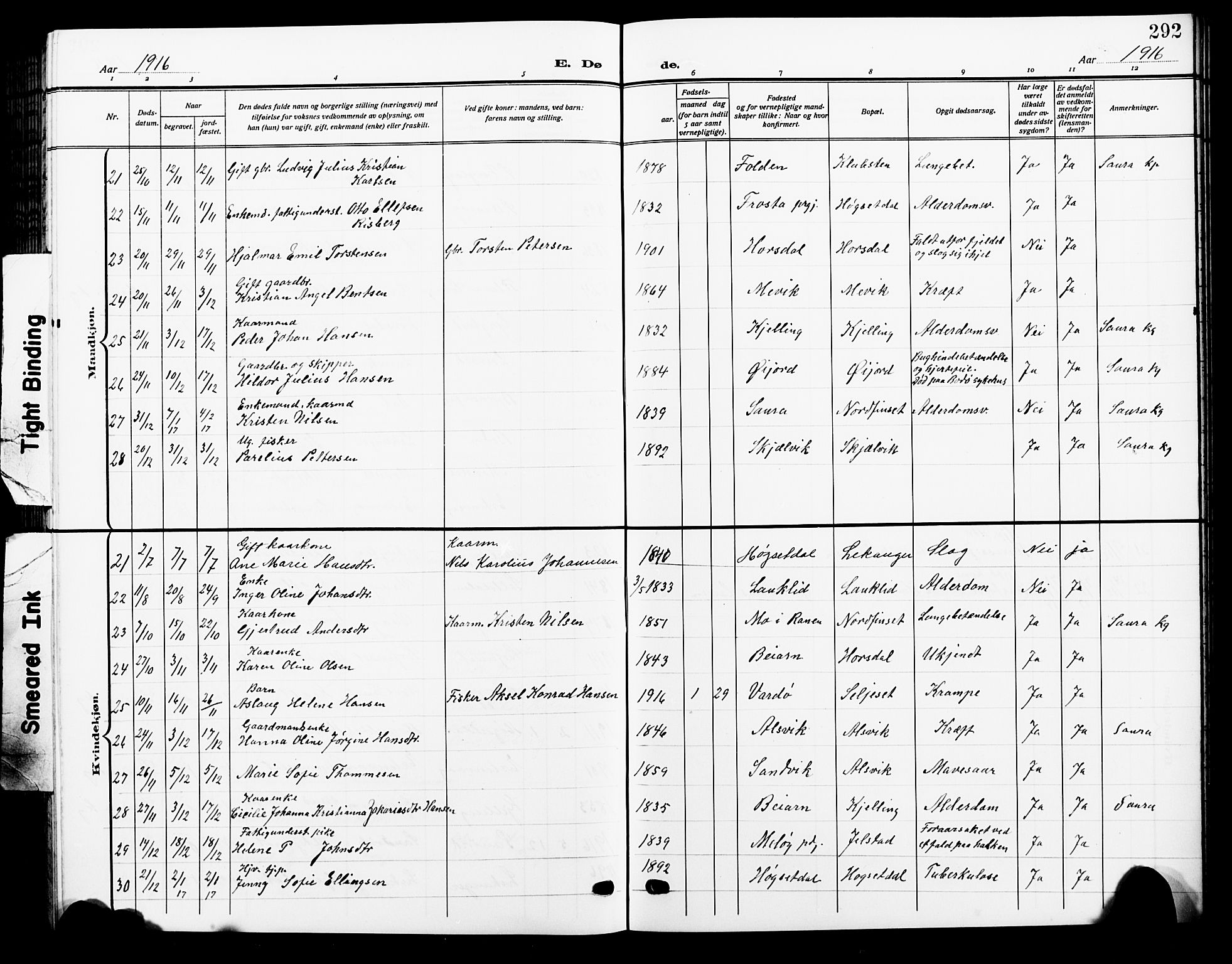 Ministerialprotokoller, klokkerbøker og fødselsregistre - Nordland, AV/SAT-A-1459/805/L0110: Klokkerbok nr. 805C06, 1909-1924, s. 292