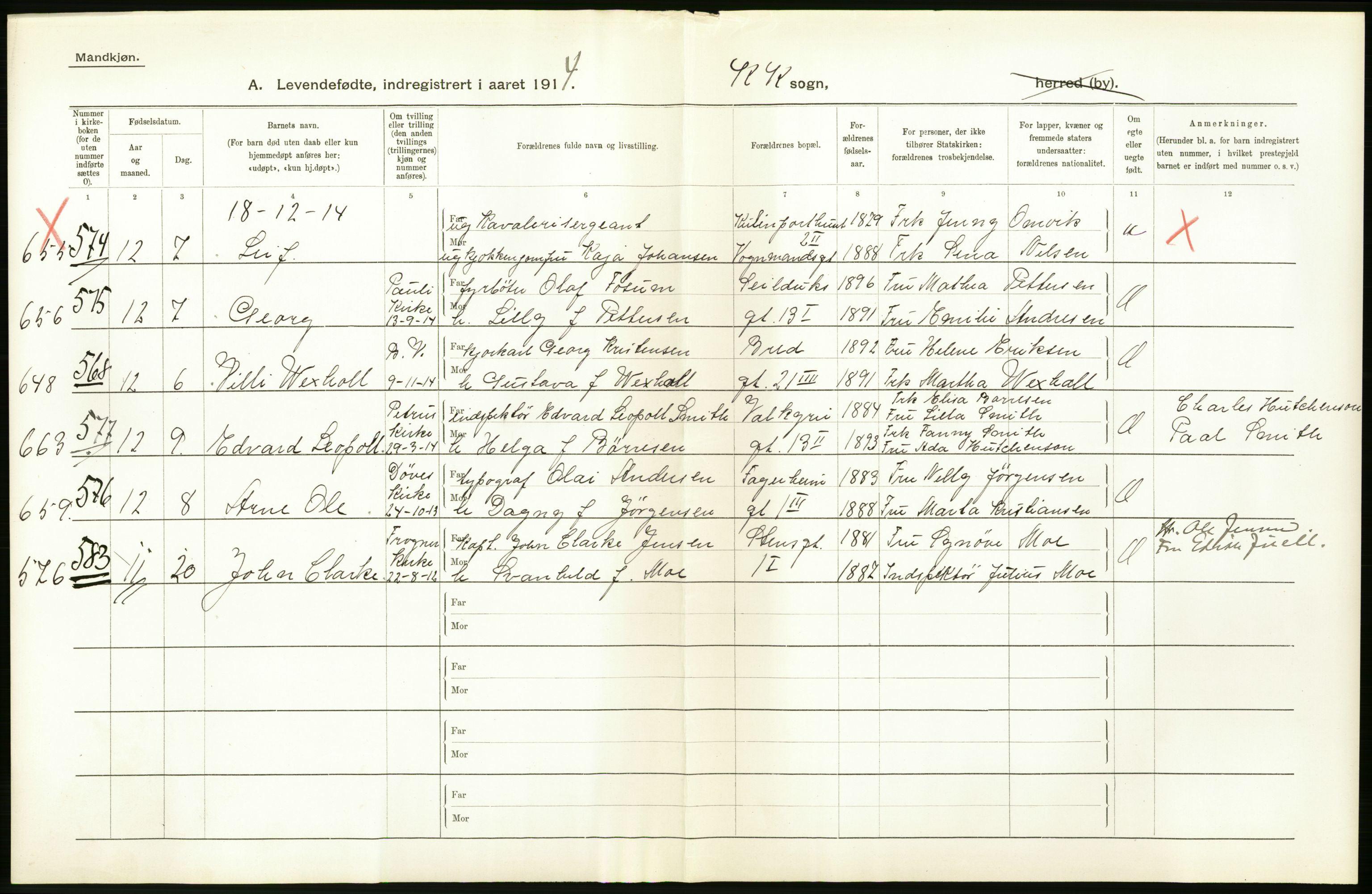 Statistisk sentralbyrå, Sosiodemografiske emner, Befolkning, AV/RA-S-2228/D/Df/Dfb/Dfbd/L0005: Kristiania: Levendefødte menn og kvinner., 1914, s. 38