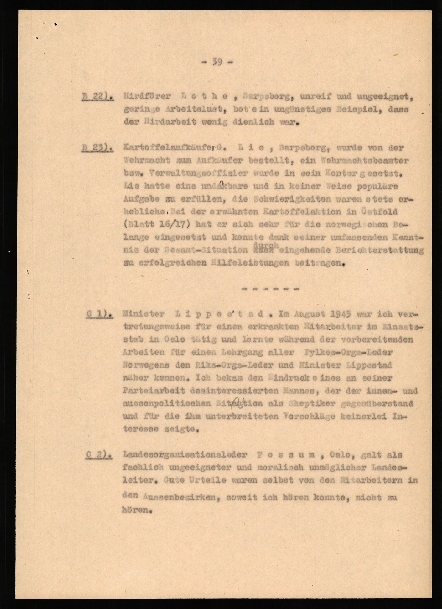 Forsvaret, Forsvarets overkommando II, RA/RAFA-3915/D/Db/L0031: CI Questionaires. Tyske okkupasjonsstyrker i Norge. Tyskere., 1945-1946, s. 74