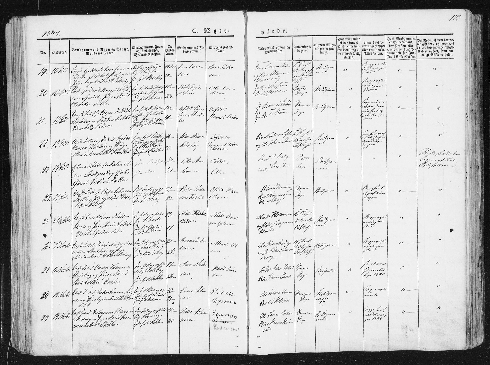 Ministerialprotokoller, klokkerbøker og fødselsregistre - Sør-Trøndelag, SAT/A-1456/630/L0493: Ministerialbok nr. 630A06, 1841-1851, s. 173
