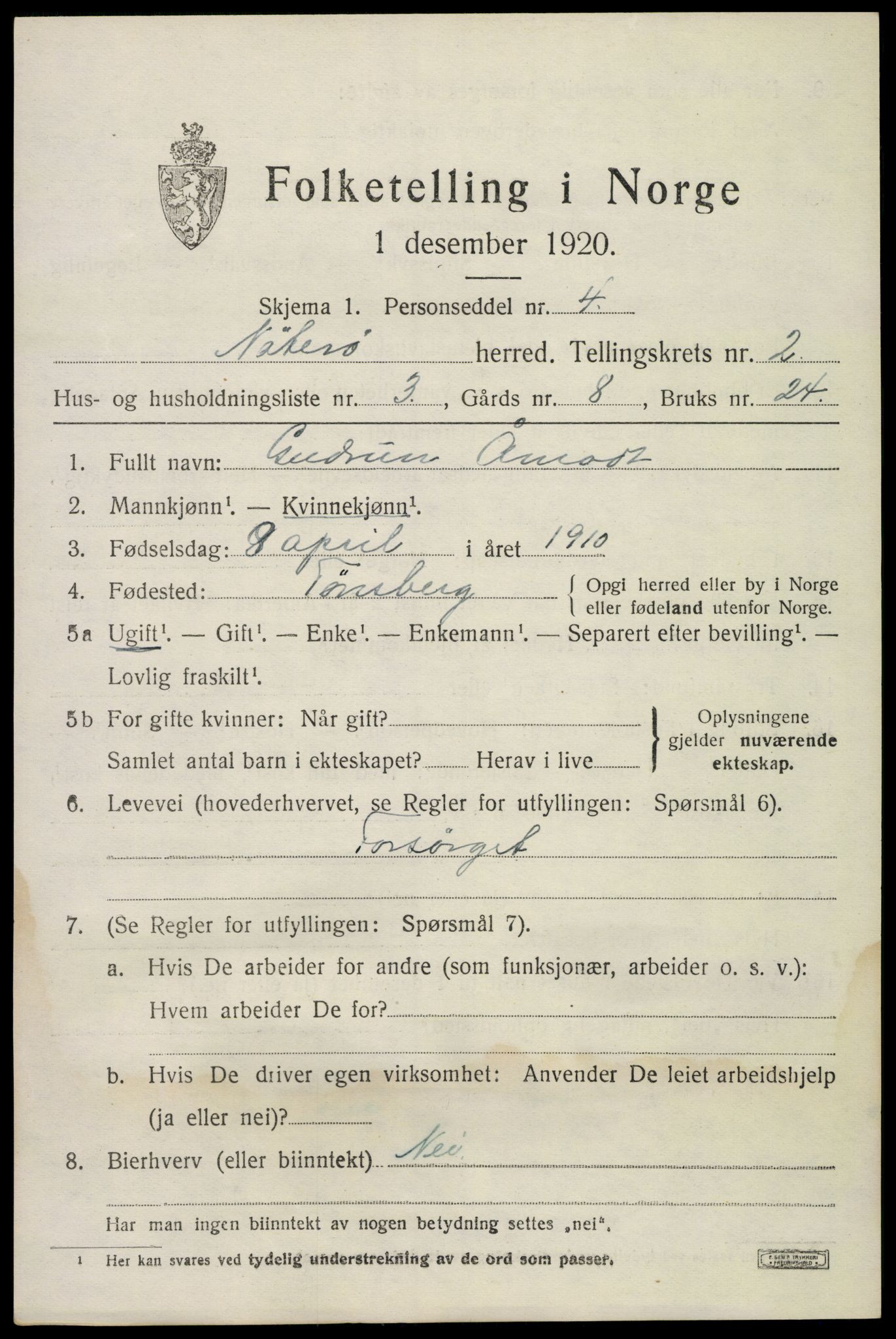 SAKO, Folketelling 1920 for 0722 Nøtterøy herred, 1920, s. 4093