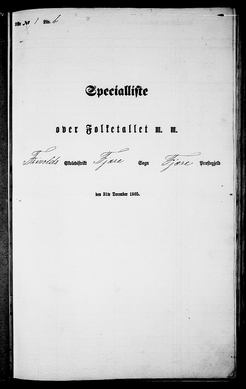 RA, Folketelling 1865 for 0923L Fjære prestegjeld, Fjære sokn, 1865, s. 26