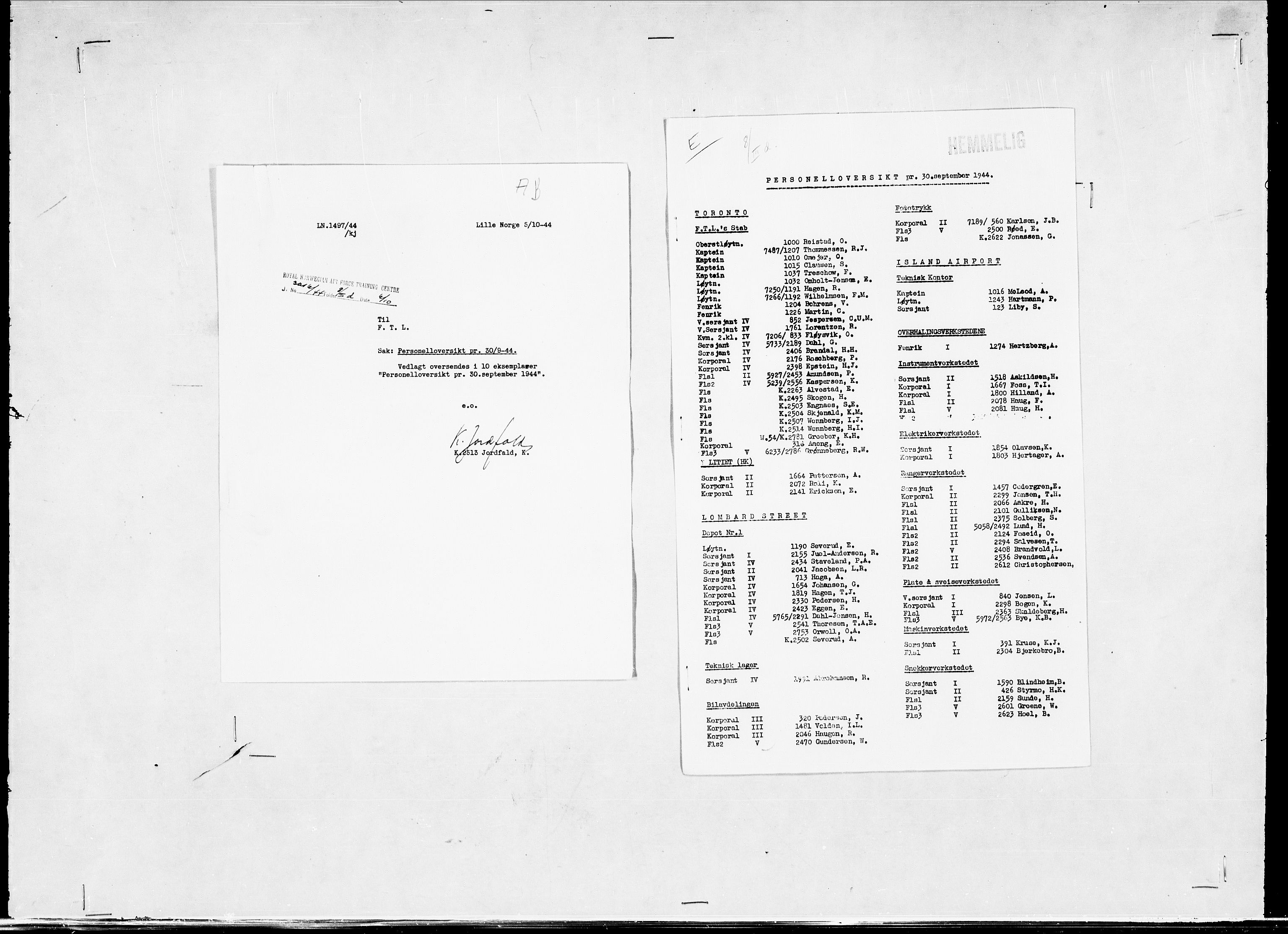 Forsvaret, Flyvåpnenes treningsleir 1940-1945, RA/RAFA-3974/V/L0038: Ekspedisjonskontoret. 8. Personellkontoret, 1940-1945