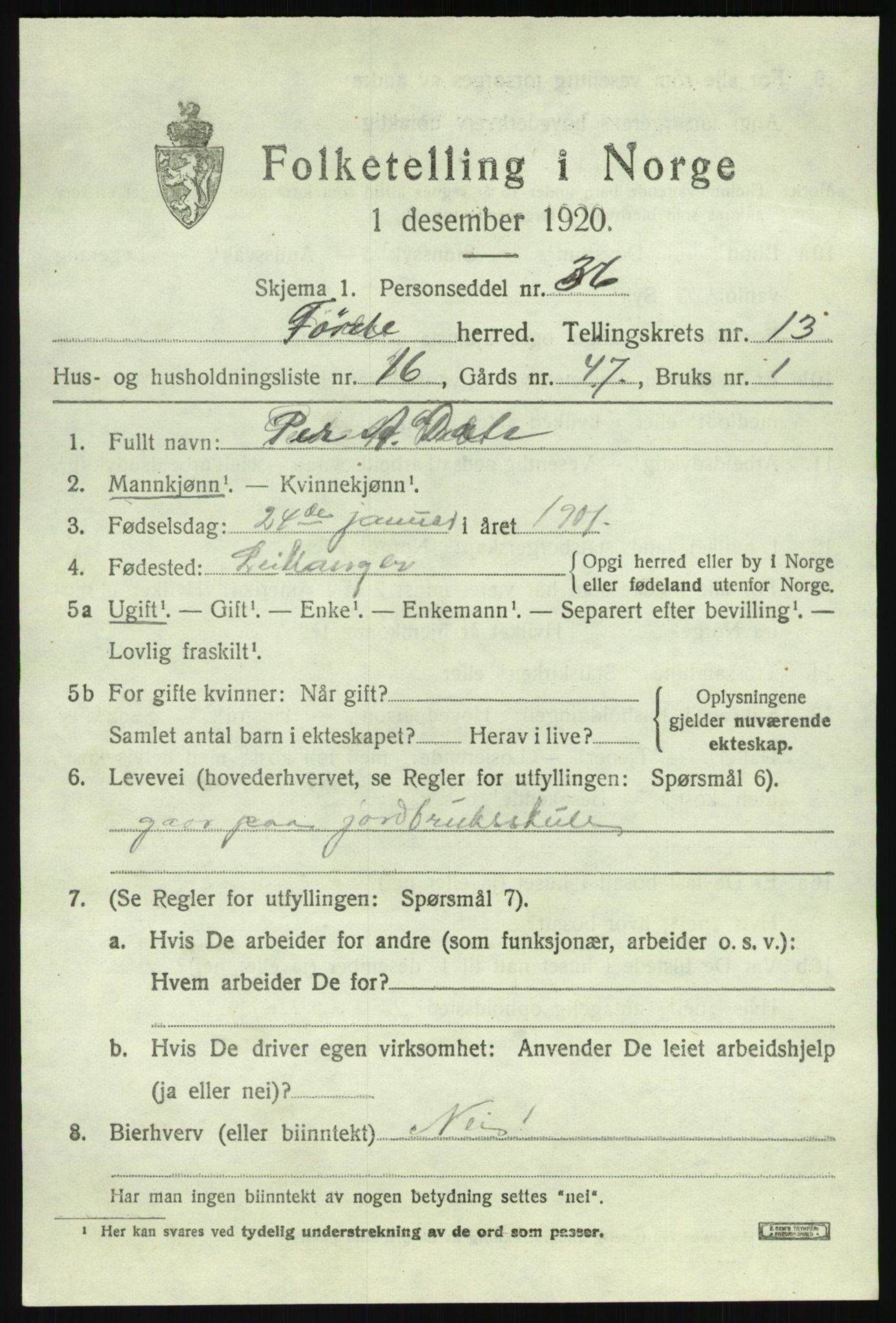 SAB, Folketelling 1920 for 1432 Førde herred, 1920, s. 4836