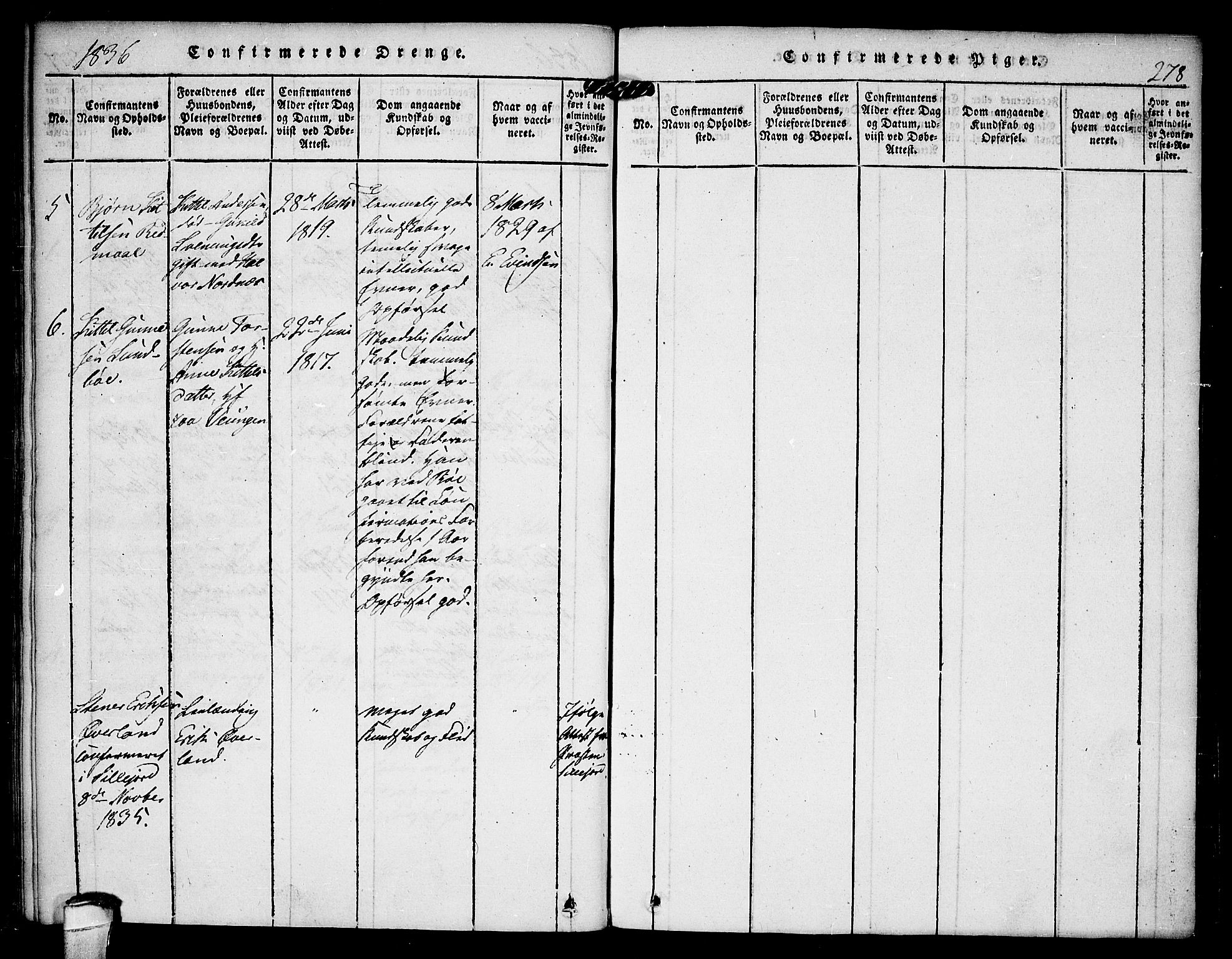 Kviteseid kirkebøker, AV/SAKO-A-276/F/Fc/L0001: Ministerialbok nr. III 1, 1815-1836, s. 278