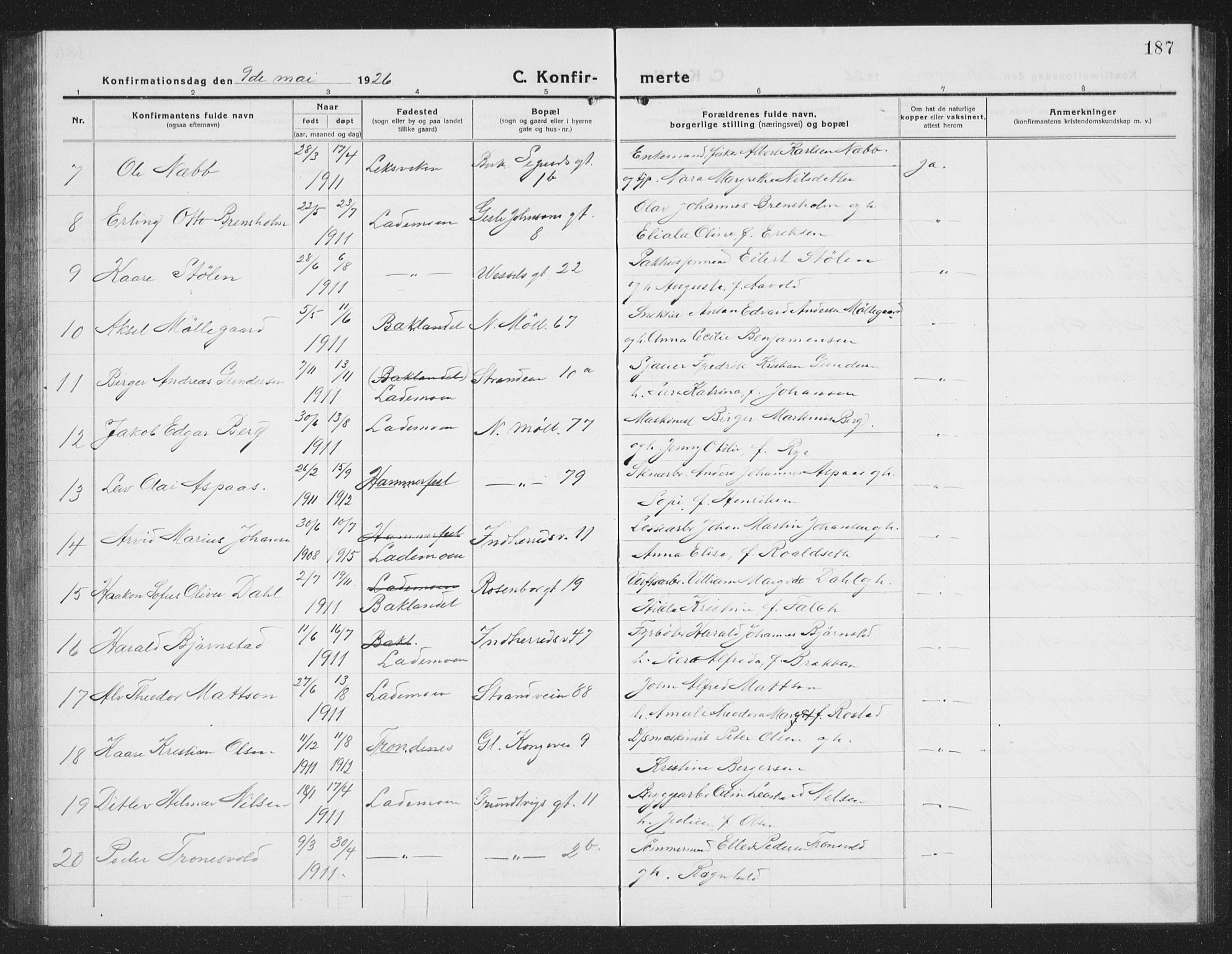 Ministerialprotokoller, klokkerbøker og fødselsregistre - Sør-Trøndelag, AV/SAT-A-1456/605/L0258: Klokkerbok nr. 605C05, 1918-1930, s. 187