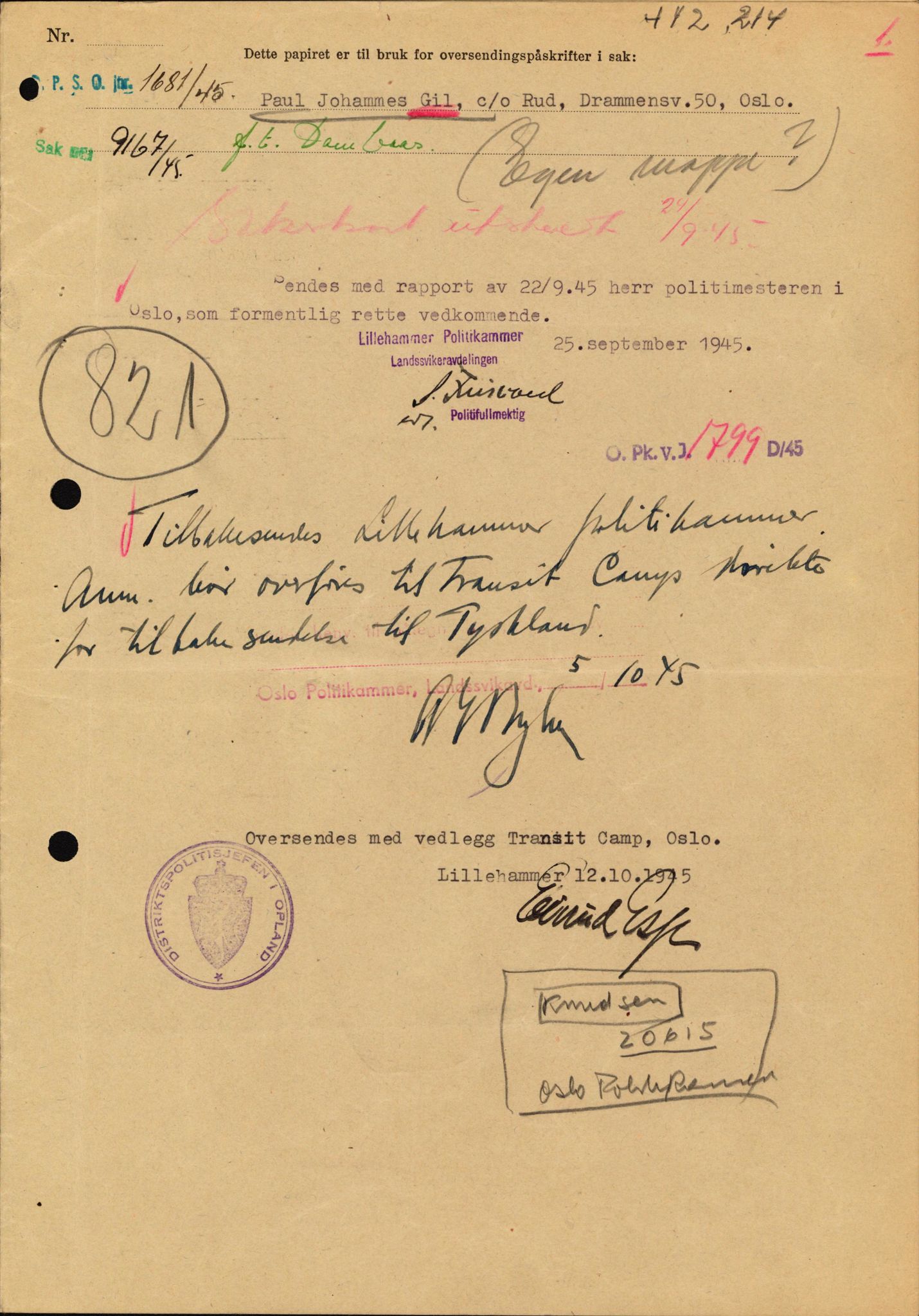 Forsvaret, Forsvarets overkommando II, AV/RA-RAFA-3915/D/Db/L0009: CI Questionaires. Tyske okkupasjonsstyrker i Norge. Tyskere., 1945-1946, s. 497