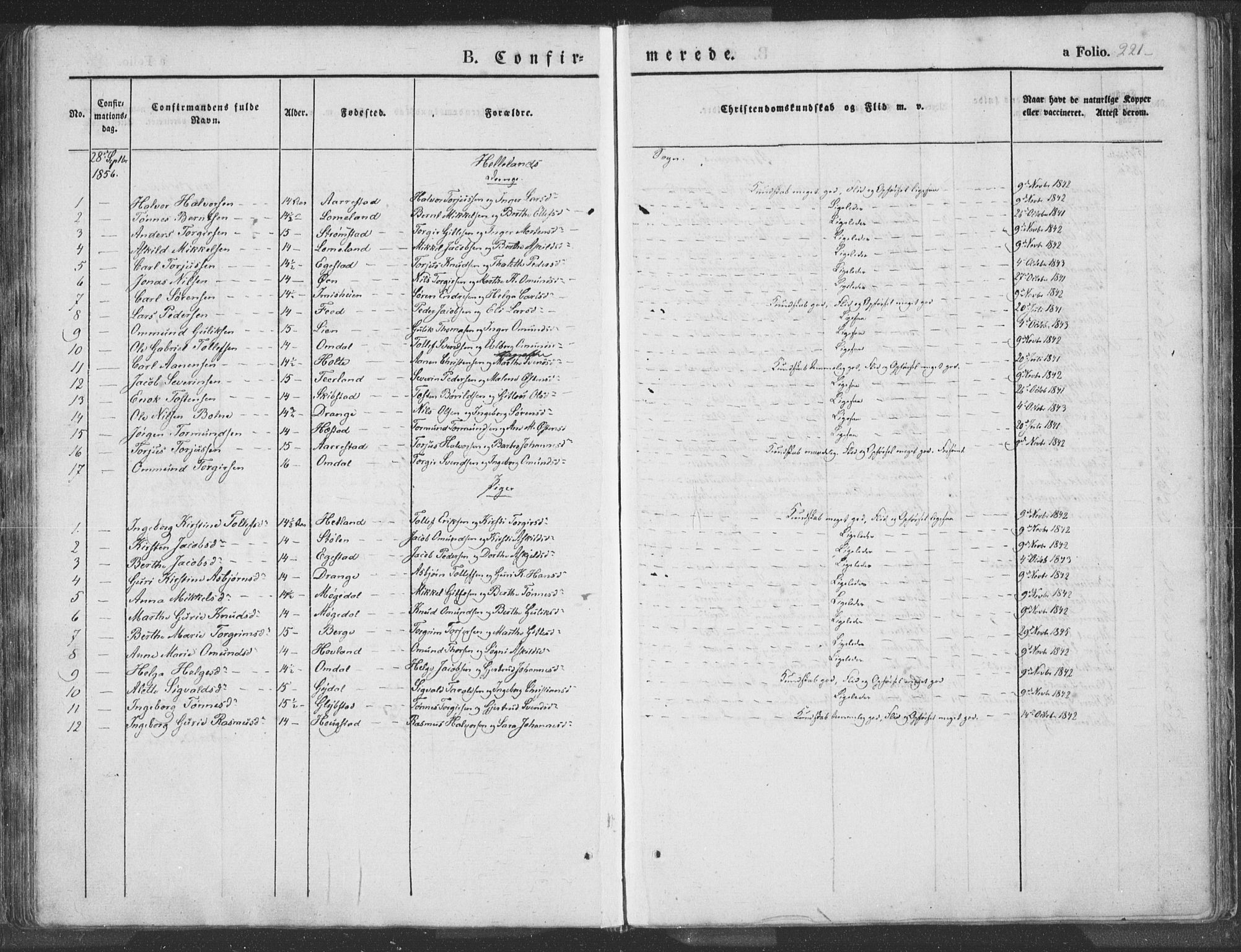 Helleland sokneprestkontor, SAST/A-101810: Ministerialbok nr. A 6.1, 1834-1863, s. 221