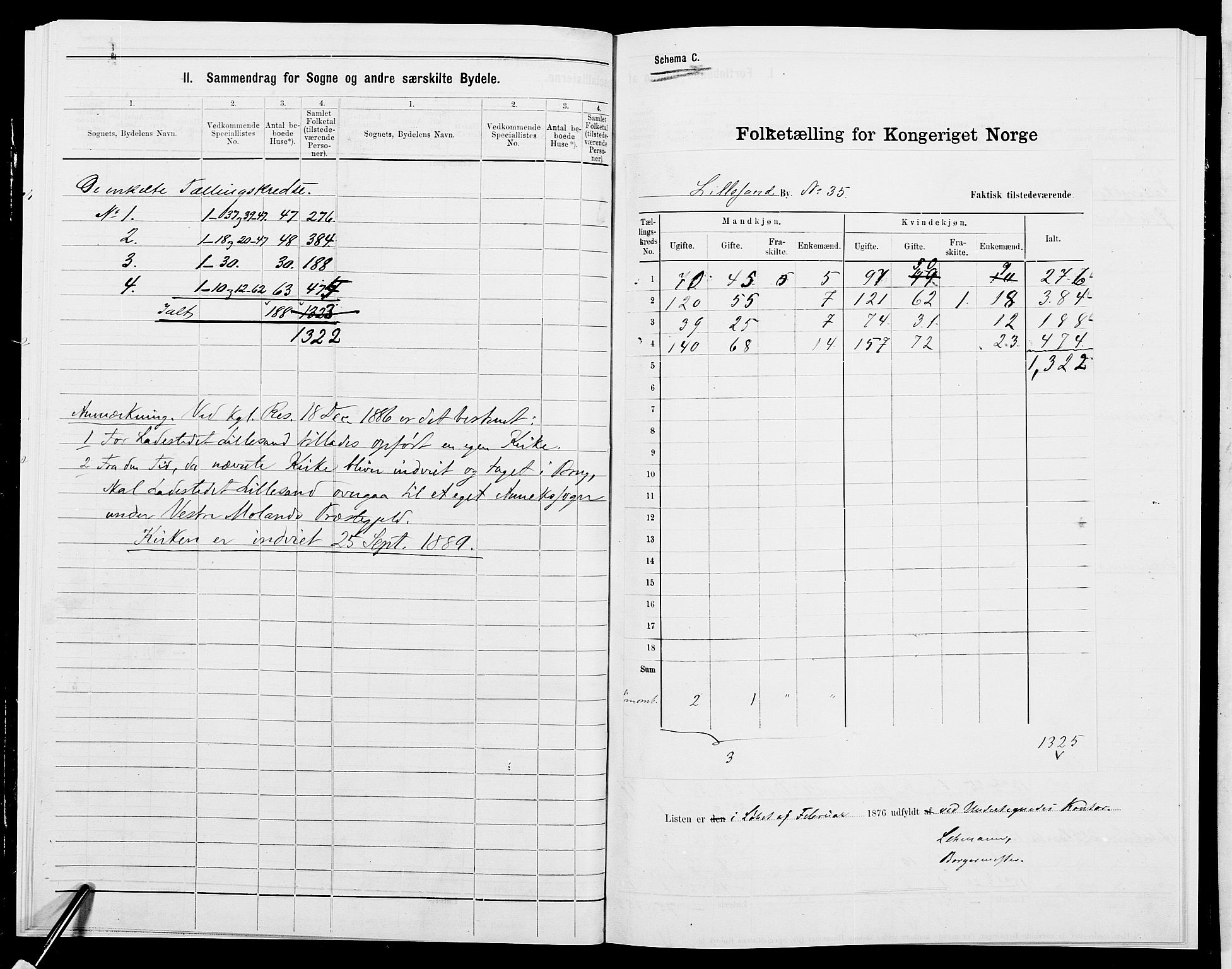 SAK, Folketelling 1875 for 0905B Vestre Moland prestegjeld, Lillesand ladested, 1875, s. 6