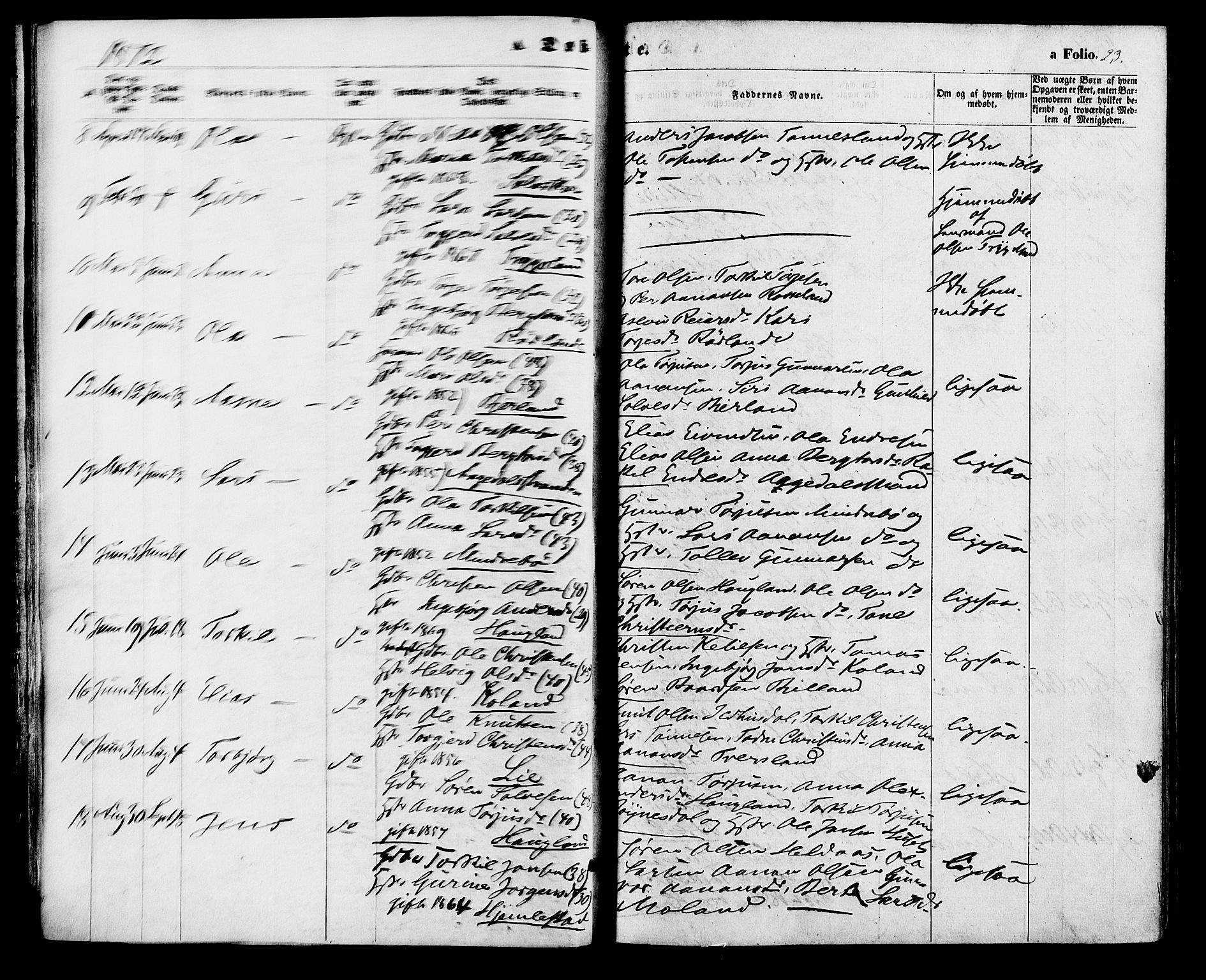 Bjelland sokneprestkontor, AV/SAK-1111-0005/F/Fa/Faa/L0003: Ministerialbok nr. A 3, 1867-1887, s. 23