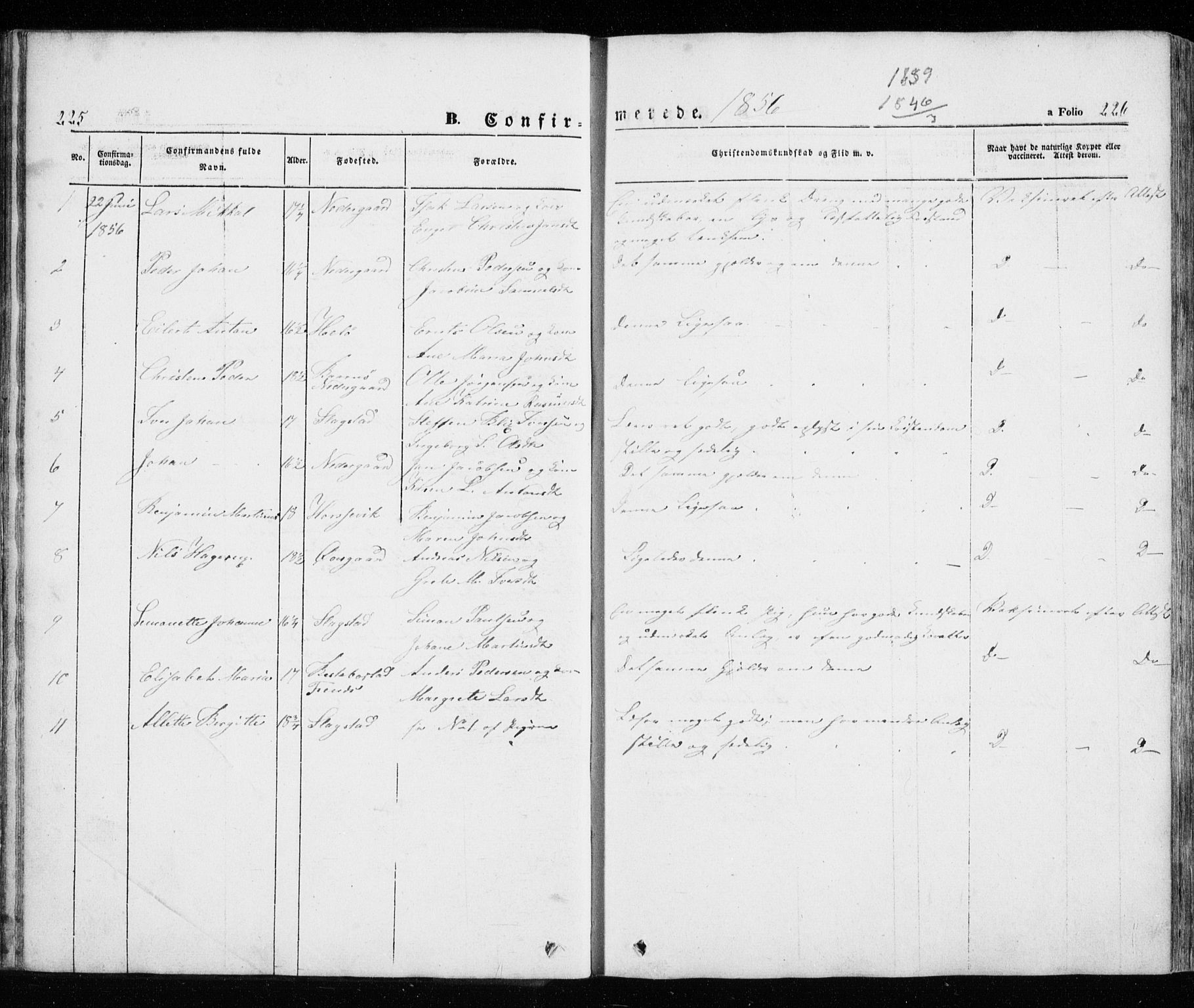 Trondenes sokneprestkontor, AV/SATØ-S-1319/H/Ha/L0010kirke: Ministerialbok nr. 10, 1840-1865, s. 225-226