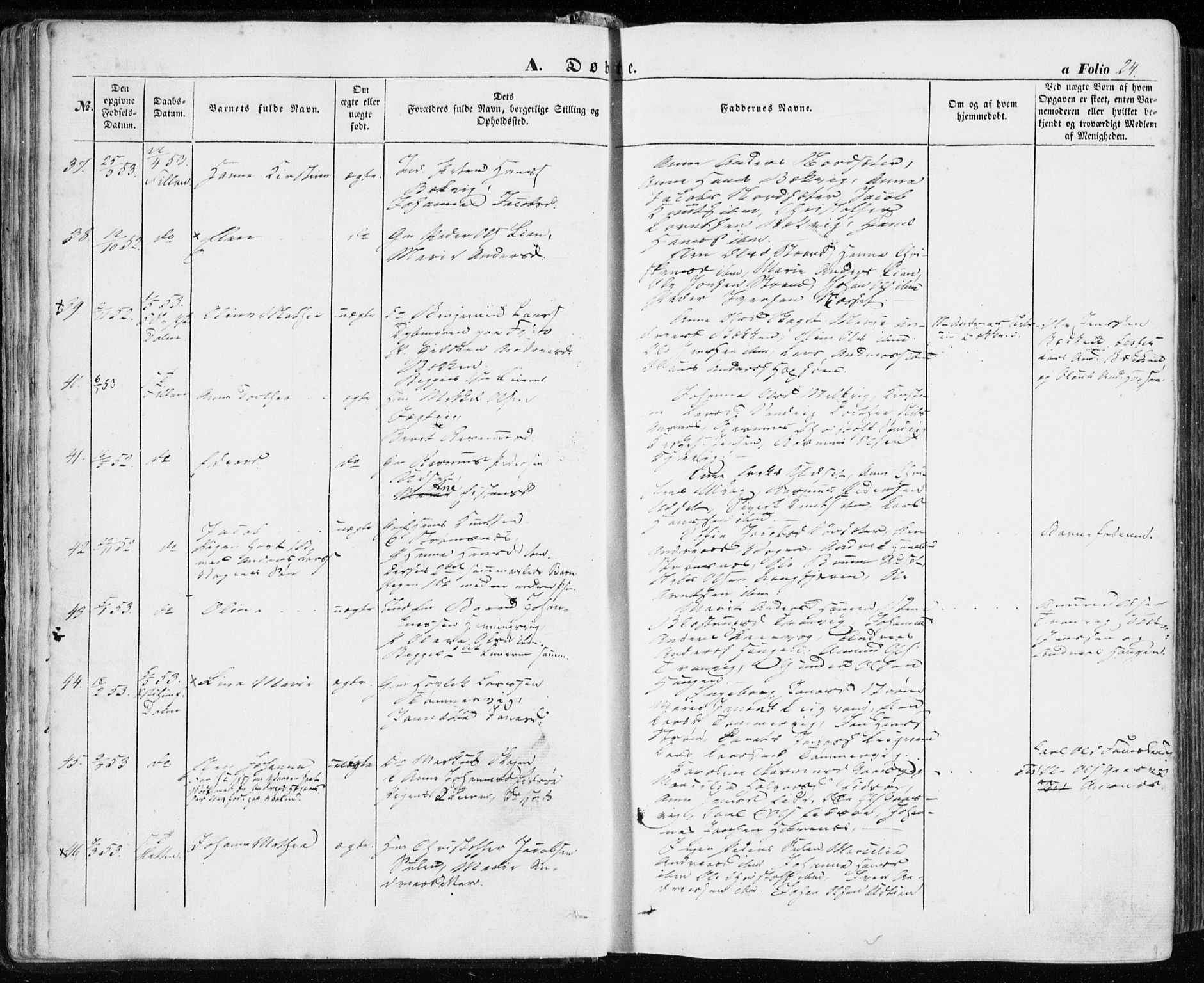 Ministerialprotokoller, klokkerbøker og fødselsregistre - Sør-Trøndelag, SAT/A-1456/634/L0530: Ministerialbok nr. 634A06, 1852-1860, s. 24