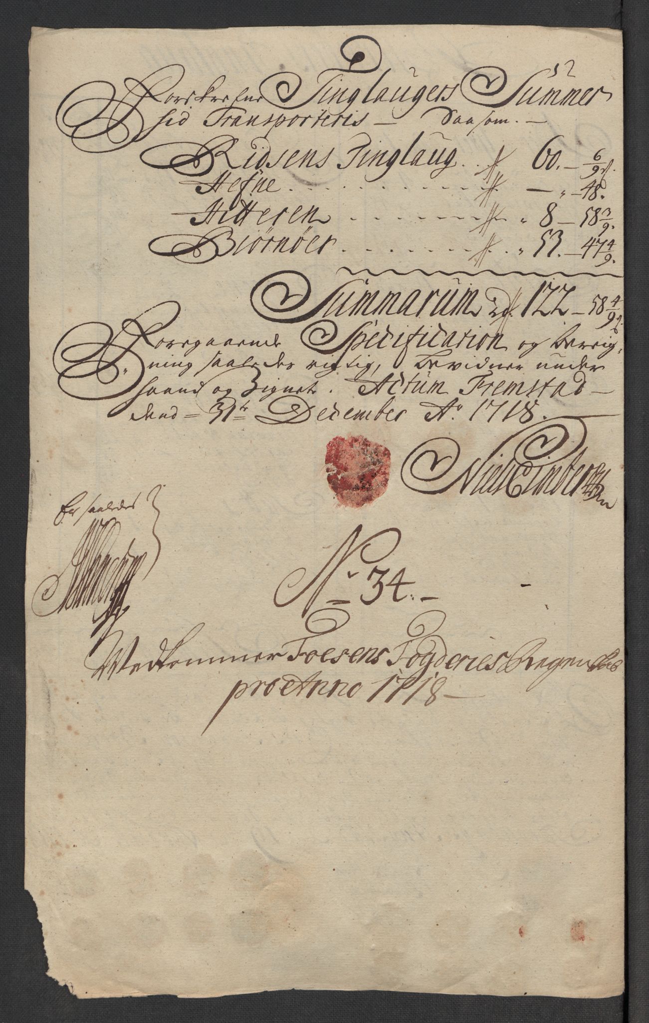 Rentekammeret inntil 1814, Reviderte regnskaper, Fogderegnskap, RA/EA-4092/R57/L3866: Fogderegnskap Fosen, 1718, s. 208