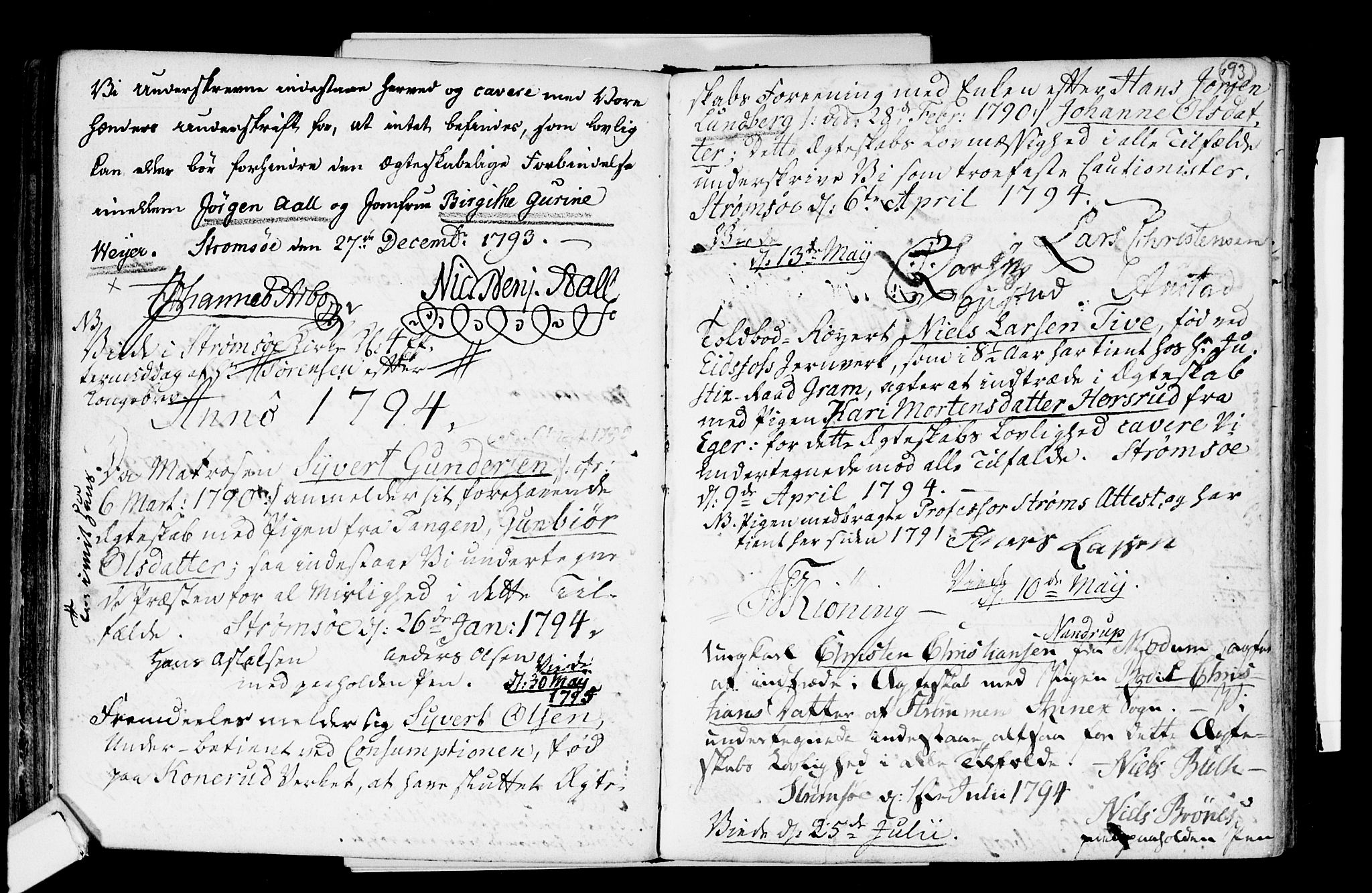 Strømsø kirkebøker, SAKO/A-246/H/Hb/L0001: Forlovererklæringer nr. 1, 1752-1815, s. 93