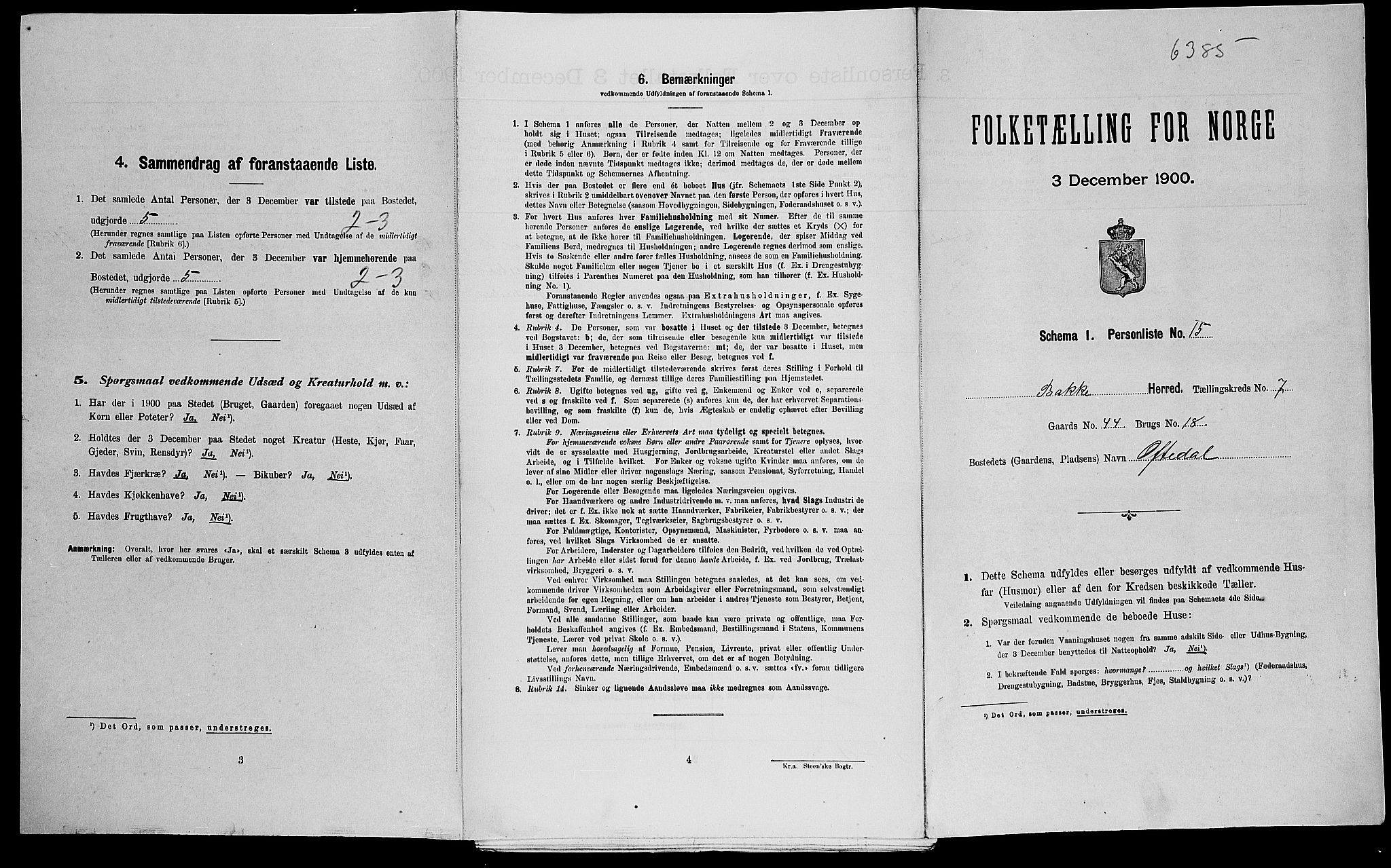 SAK, Folketelling 1900 for 1045 Bakke herred, 1900, s. 380