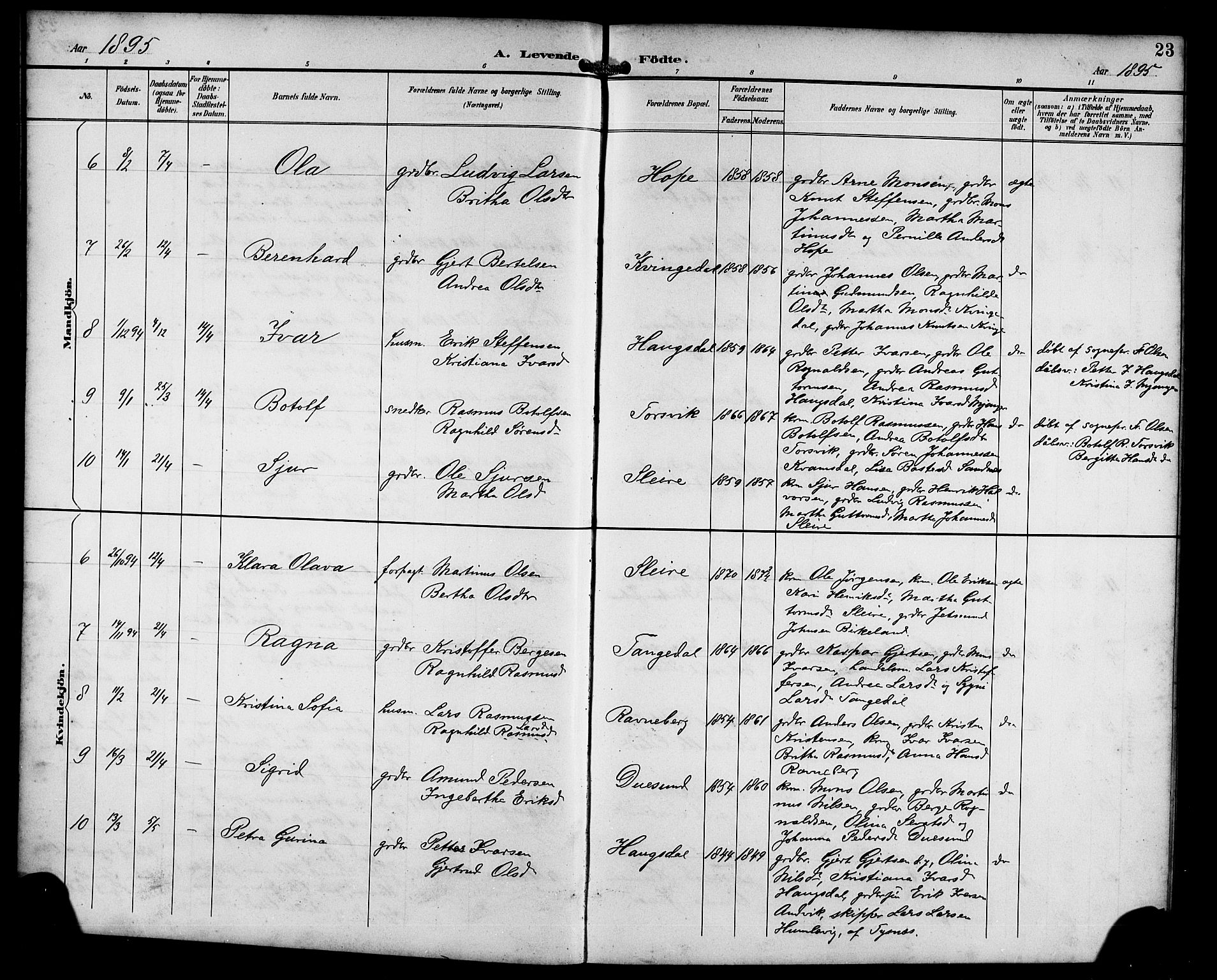 Masfjorden sokneprestembete, AV/SAB-A-77001: Klokkerbok nr. B 1, 1892-1913, s. 23