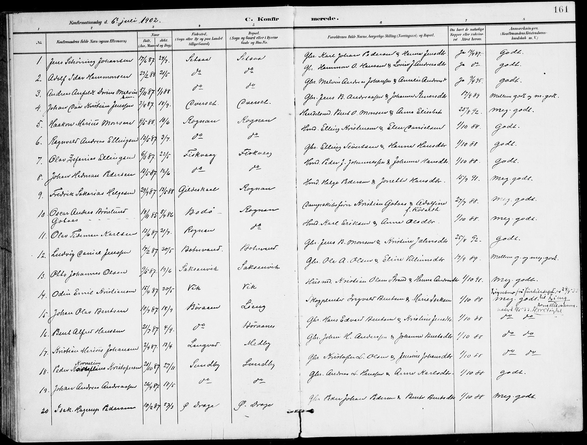 Ministerialprotokoller, klokkerbøker og fødselsregistre - Nordland, AV/SAT-A-1459/847/L0672: Ministerialbok nr. 847A12, 1902-1919, s. 161