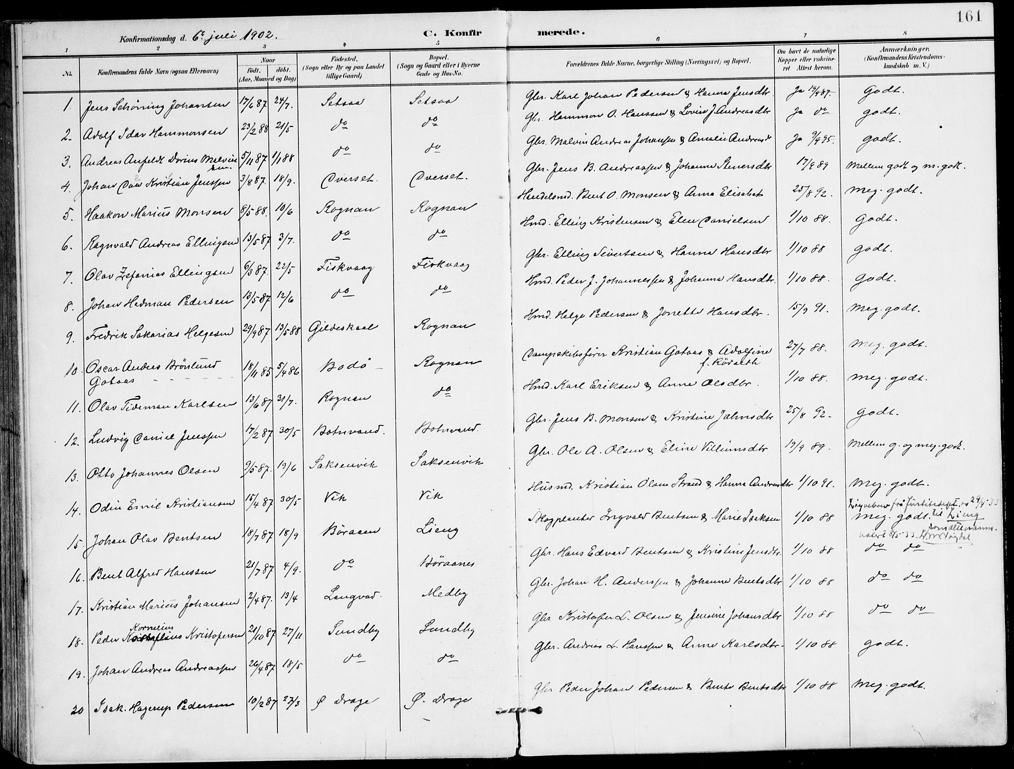 Ministerialprotokoller, klokkerbøker og fødselsregistre - Nordland, SAT/A-1459/847/L0672: Ministerialbok nr. 847A12, 1902-1919, s. 161