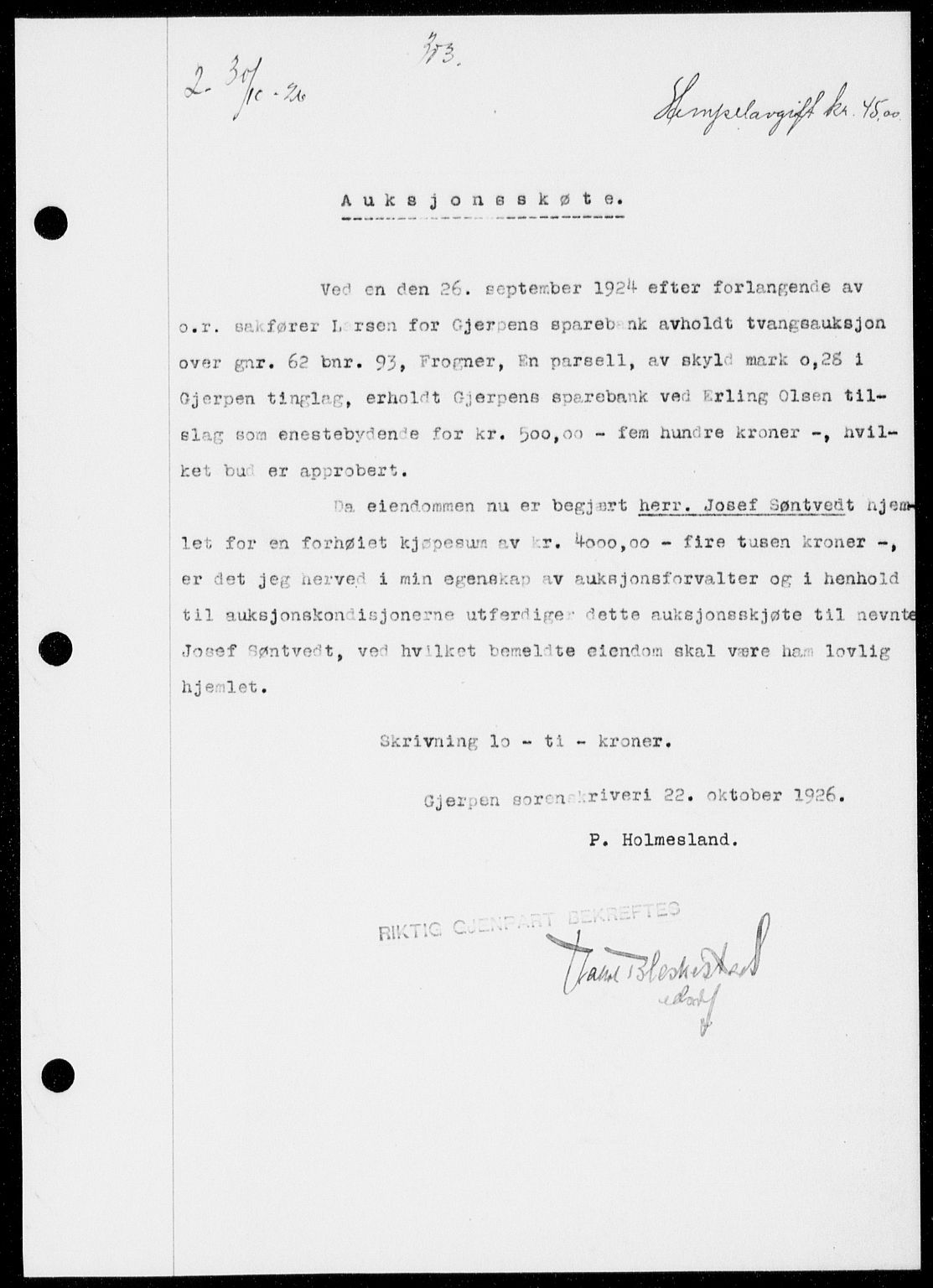 Gjerpen sorenskriveri, SAKO/A-216/G/Ga/Gaa/L0048: Pantebok nr. I 48 og 50-51, 1926-1928, Tingl.dato: 30.10.1926