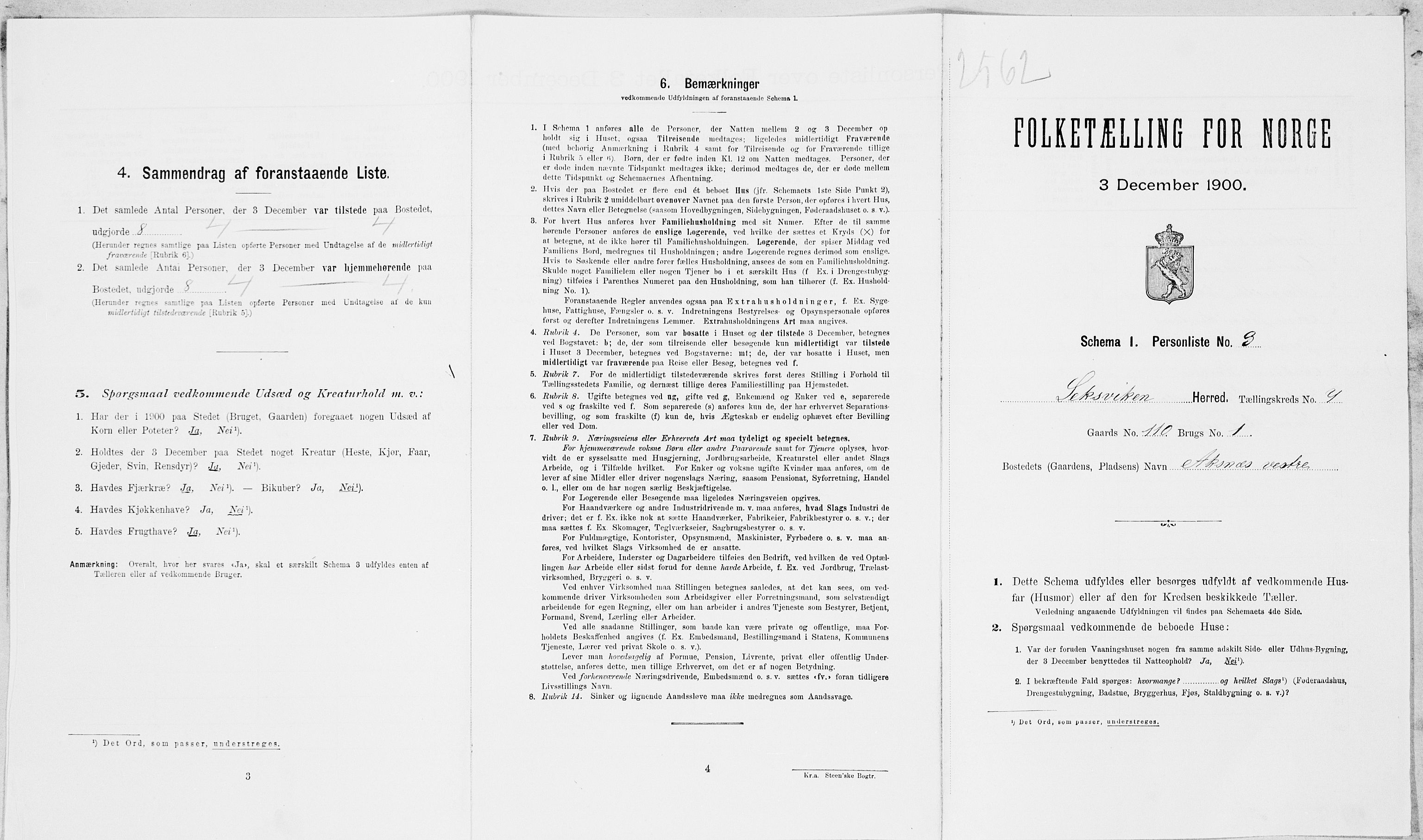 SAT, Folketelling 1900 for 1718 Leksvik herred, 1900, s. 837