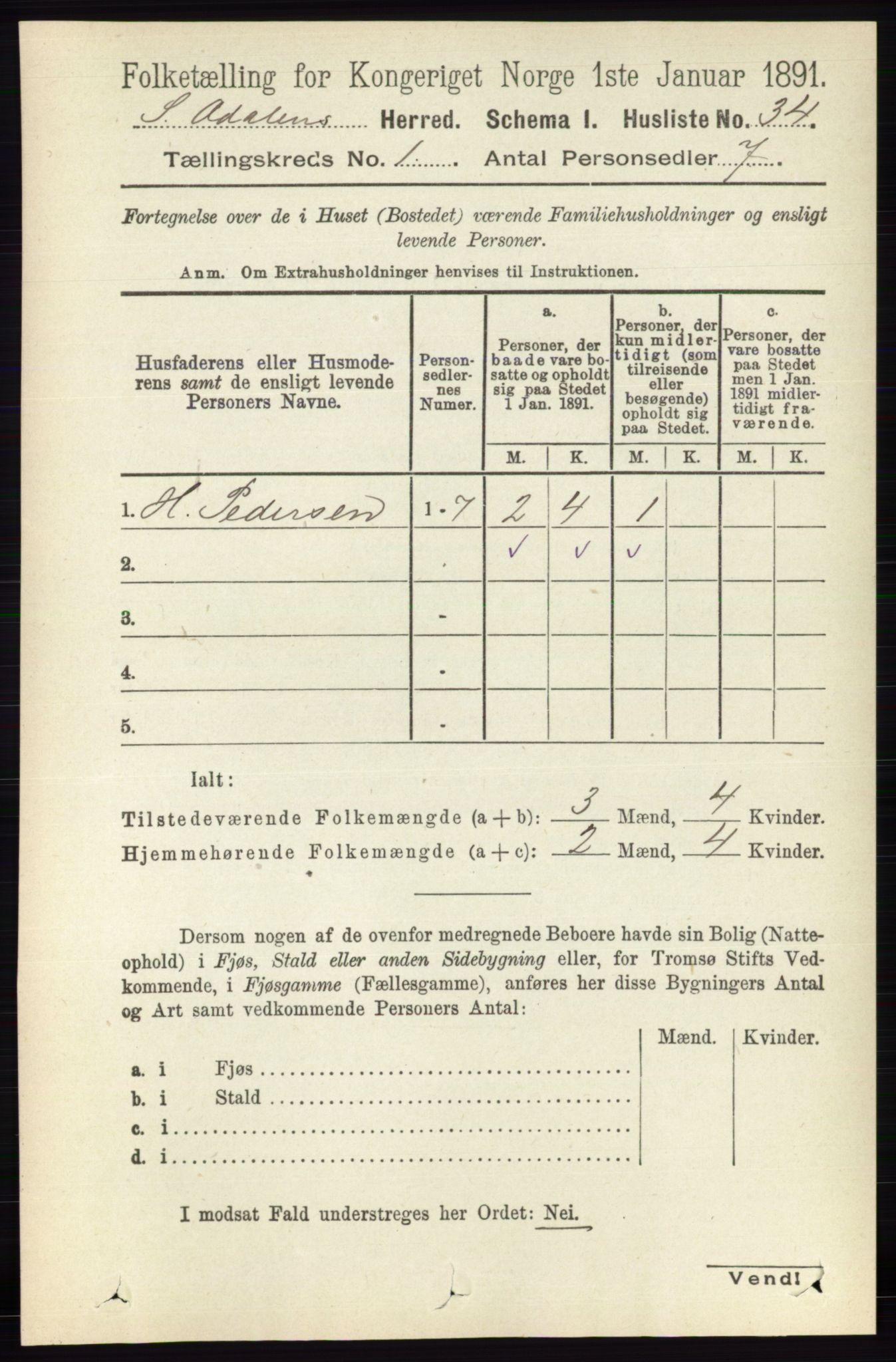 RA, Folketelling 1891 for 0419 Sør-Odal herred, 1891, s. 89