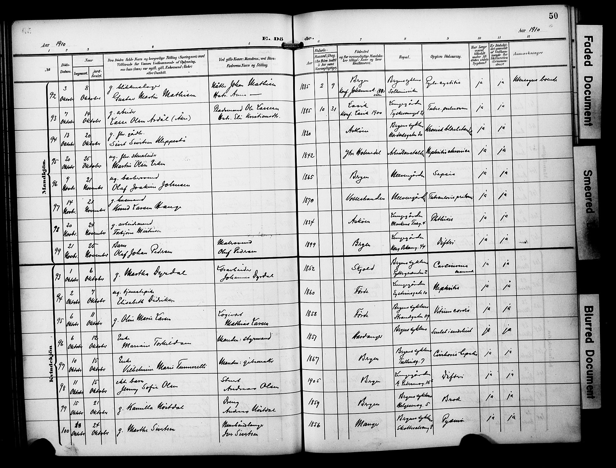 Bergen kommunale pleiehjem - stiftelsespresten, AV/SAB-A-100281: Ministerialbok nr. A 6, 1908-1920, s. 50