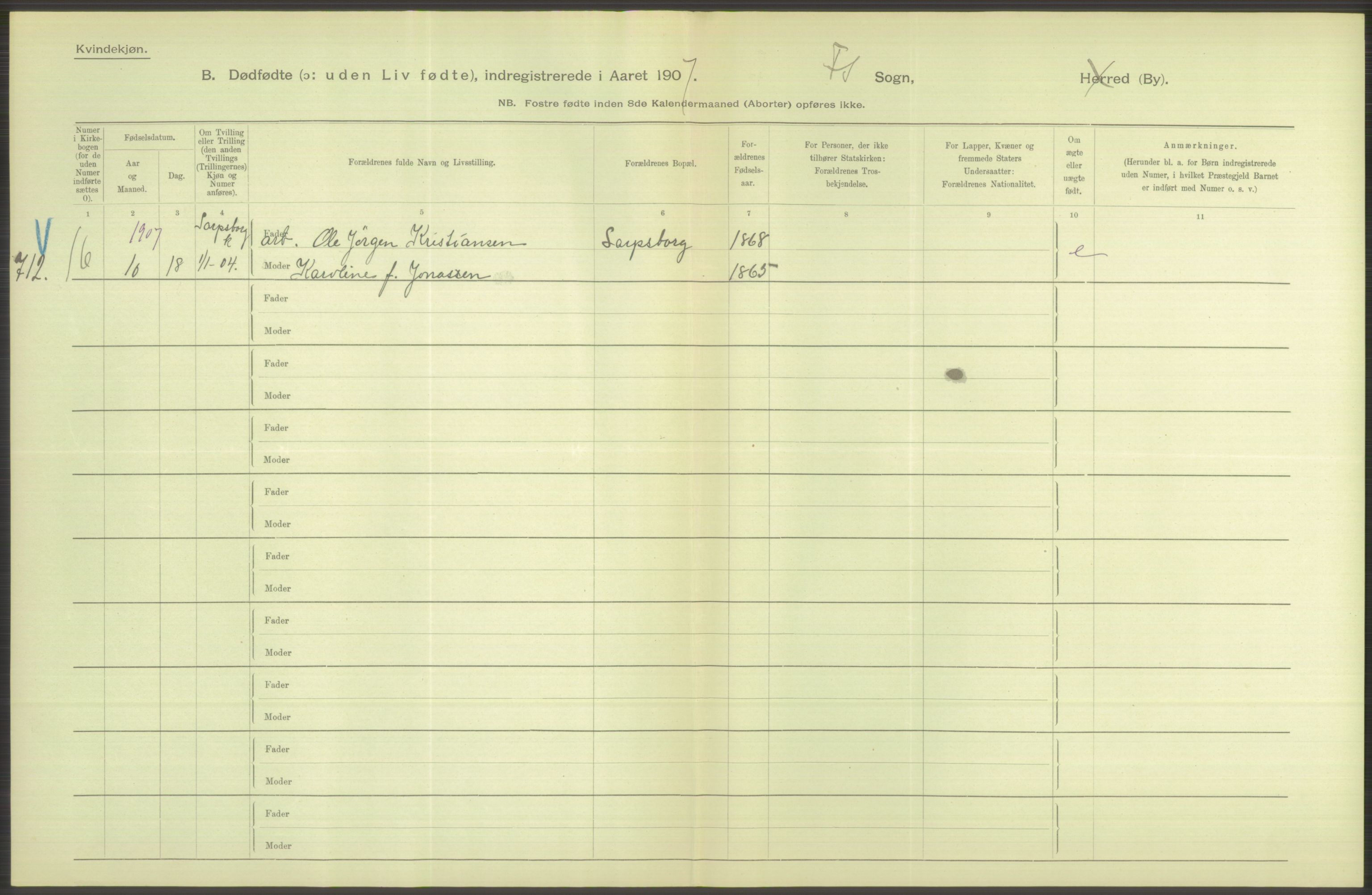 Statistisk sentralbyrå, Sosiodemografiske emner, Befolkning, AV/RA-S-2228/D/Df/Dfa/Dfae/L0010: Kristiania: Døde, dødfødte, 1907, s. 196