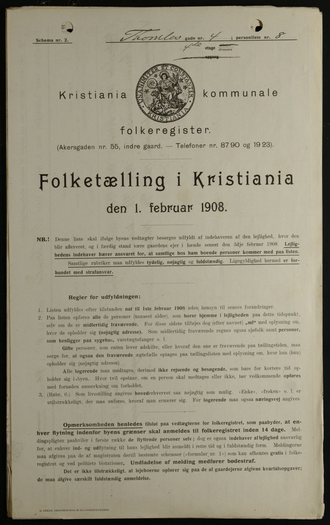 OBA, Kommunal folketelling 1.2.1908 for Kristiania kjøpstad, 1908, s. 98194