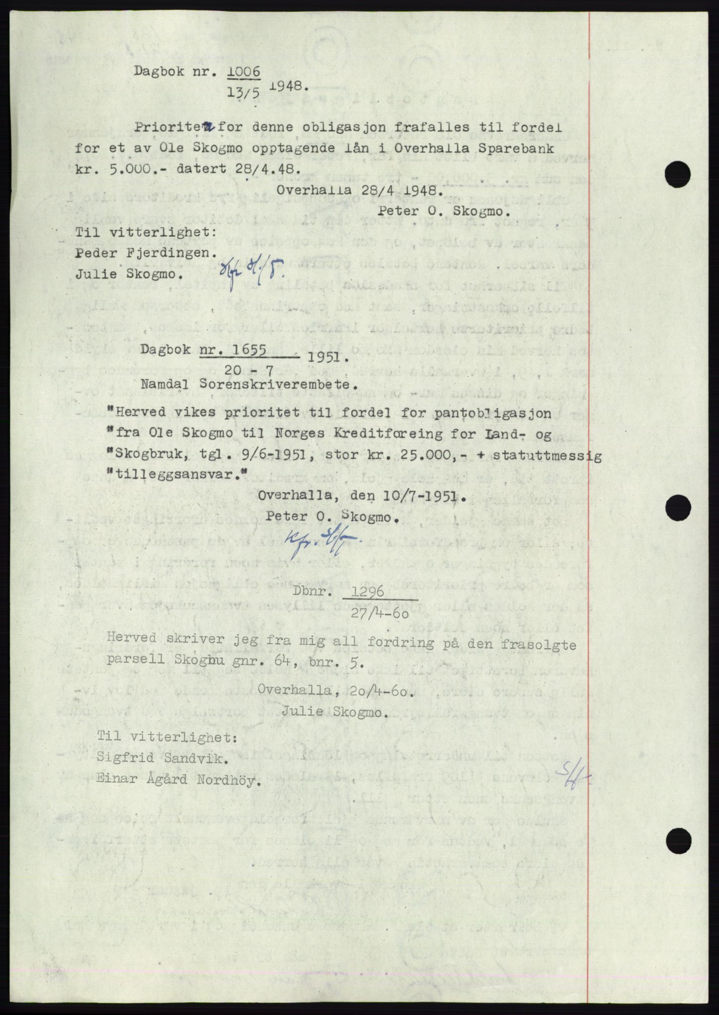 Namdal sorenskriveri, SAT/A-4133/1/2/2C: Pantebok nr. -, 1947-1948, Dagboknr: 1006/1948