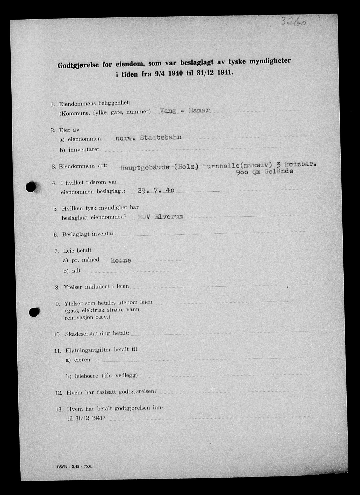 Justisdepartementet, Tilbakeføringskontoret for inndratte formuer, AV/RA-S-1564/I/L1012: Godtgjørelse for beslaglagt eiendom, 1940-1941, s. 117