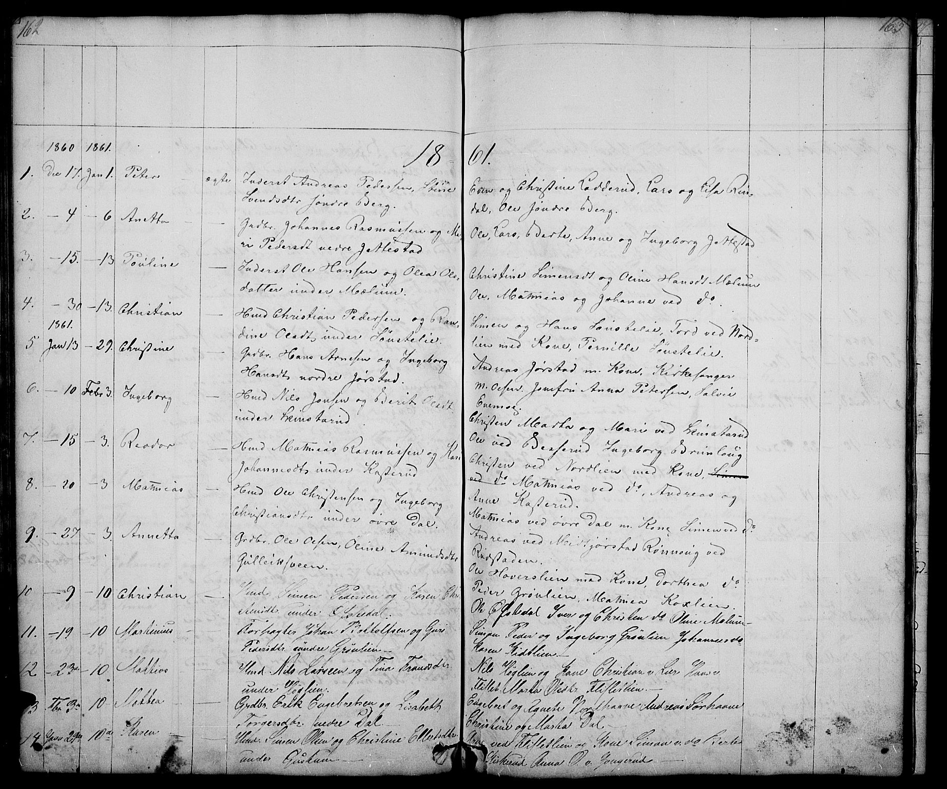 Fåberg prestekontor, AV/SAH-PREST-086/H/Ha/Hab/L0005: Klokkerbok nr. 5, 1837-1864, s. 162-163