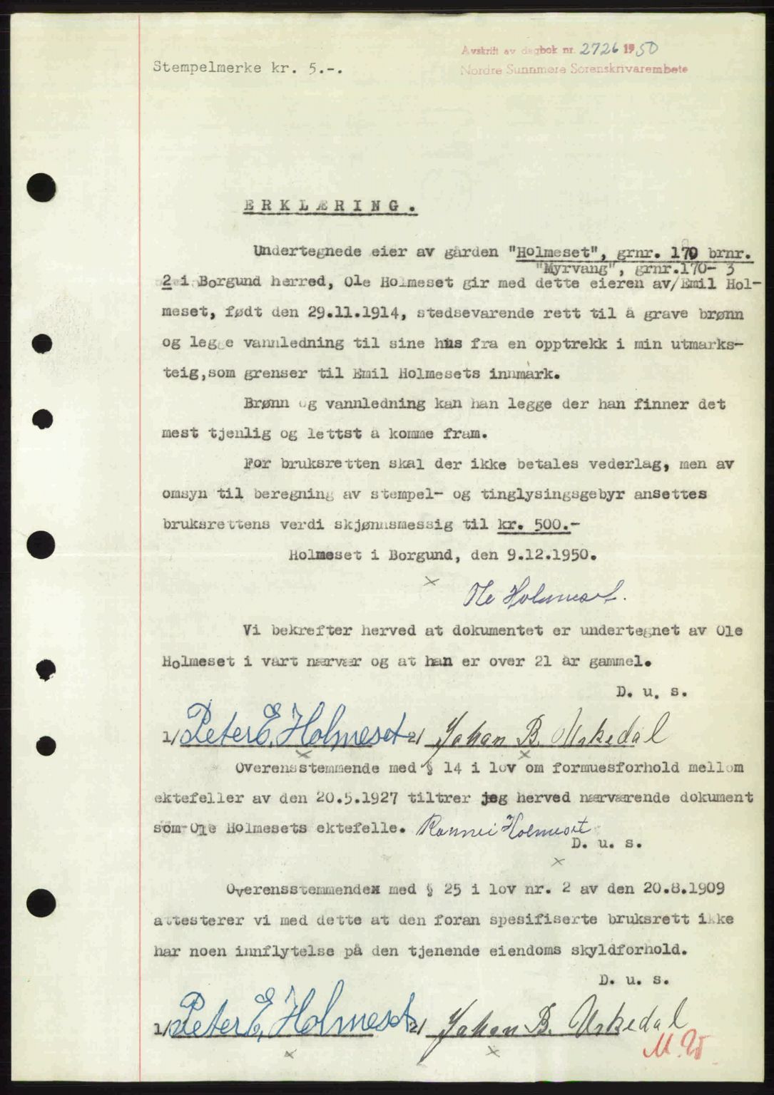 Nordre Sunnmøre sorenskriveri, SAT/A-0006/1/2/2C/2Ca: Pantebok nr. A36, 1950-1950, Dagboknr: 2726/1950