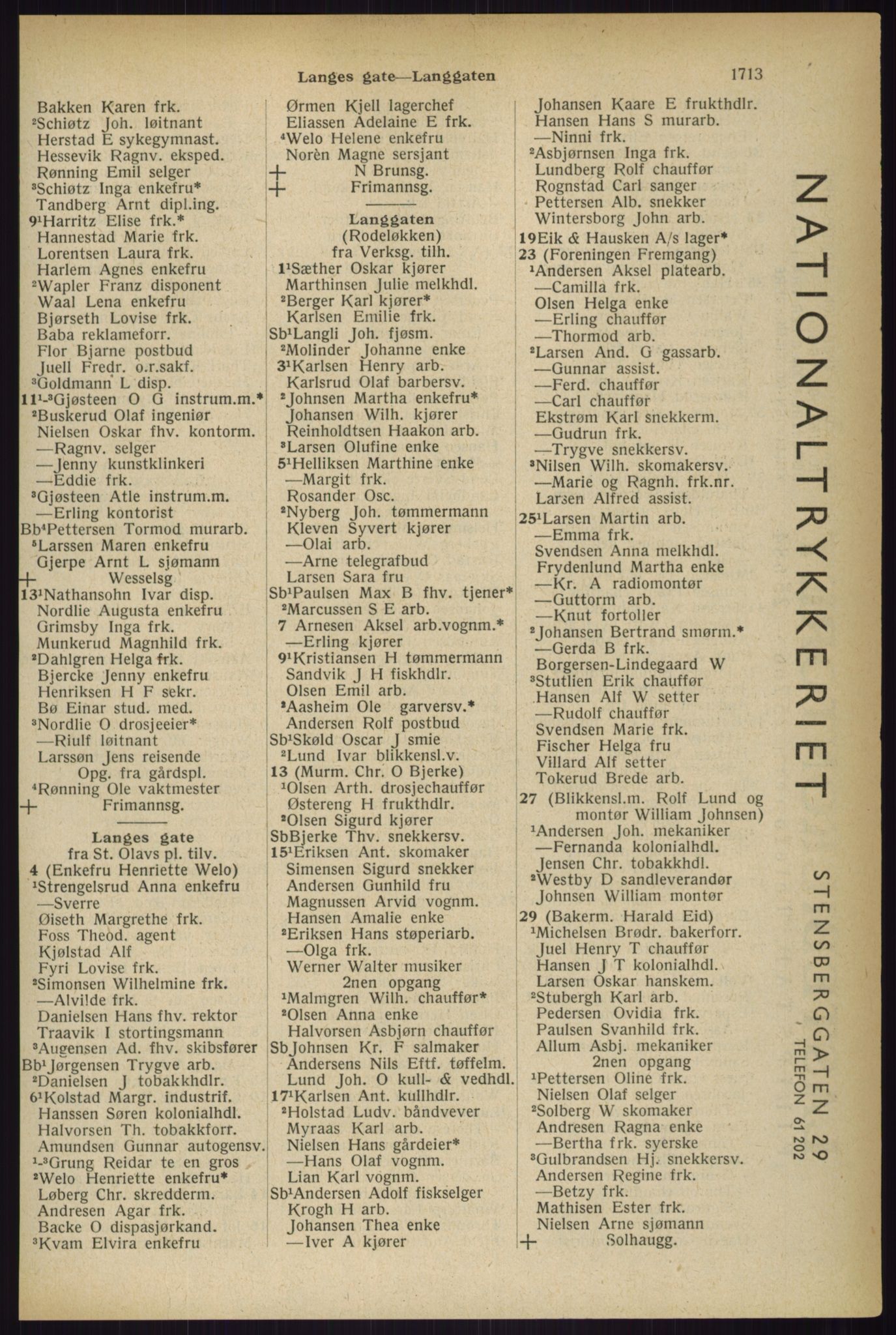 Kristiania/Oslo adressebok, PUBL/-, 1933, s. 1713