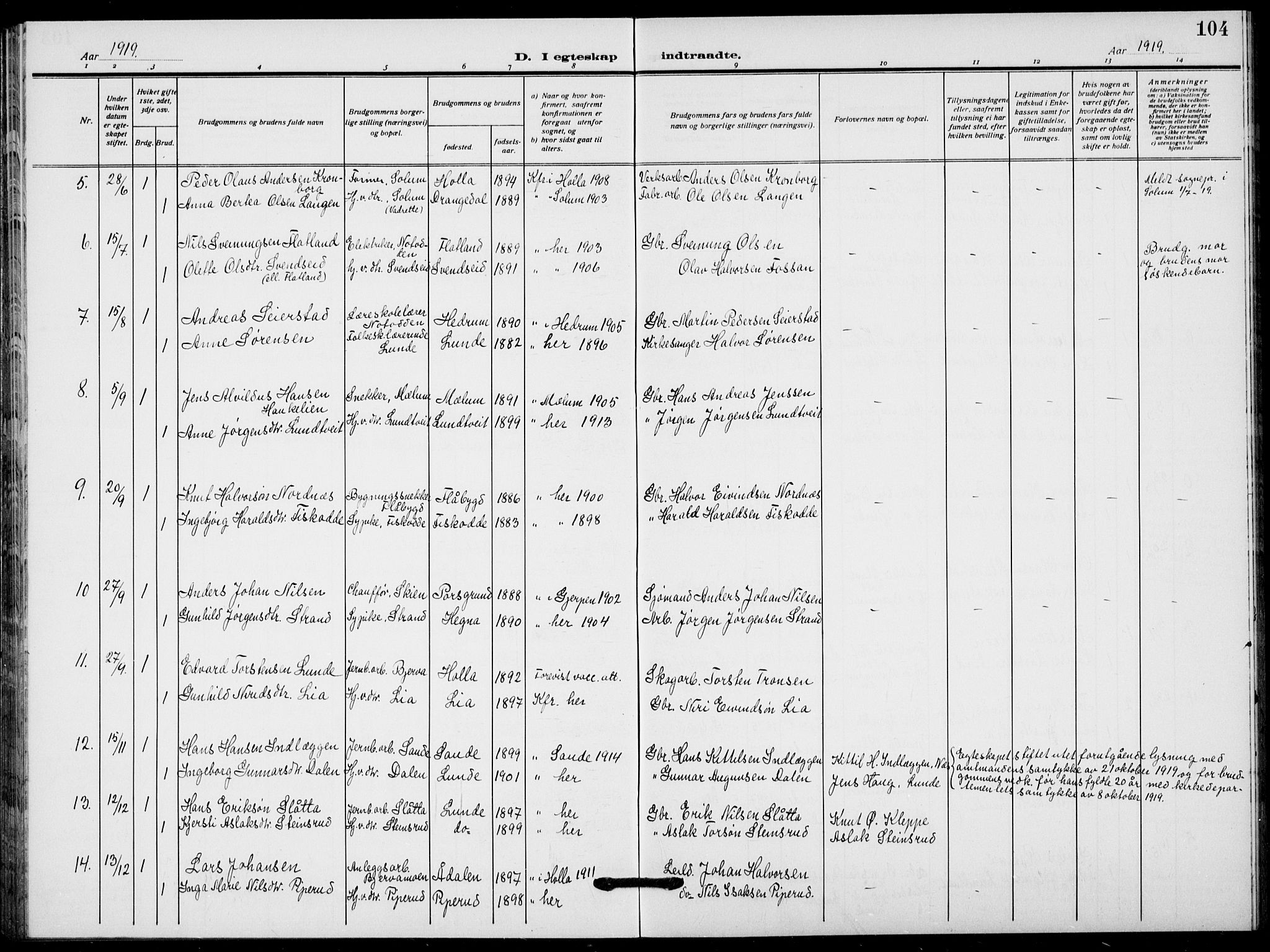 Lunde kirkebøker, AV/SAKO-A-282/F/Fa/L0005: Ministerialbok nr. I 5, 1914-1922, s. 104