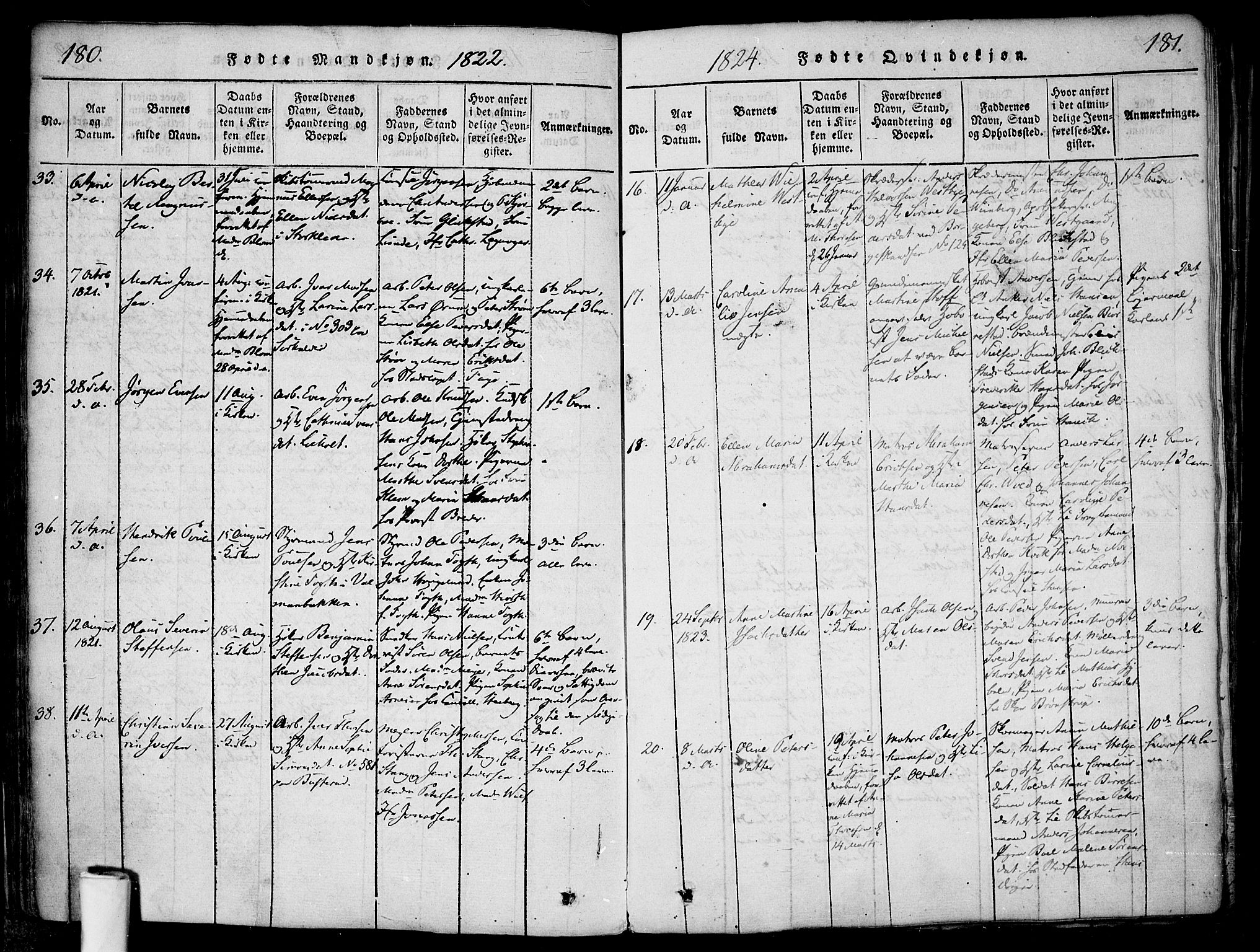 Halden prestekontor Kirkebøker, AV/SAO-A-10909/F/Fa/L0003: Ministerialbok nr. I 3, 1815-1834, s. 180-181