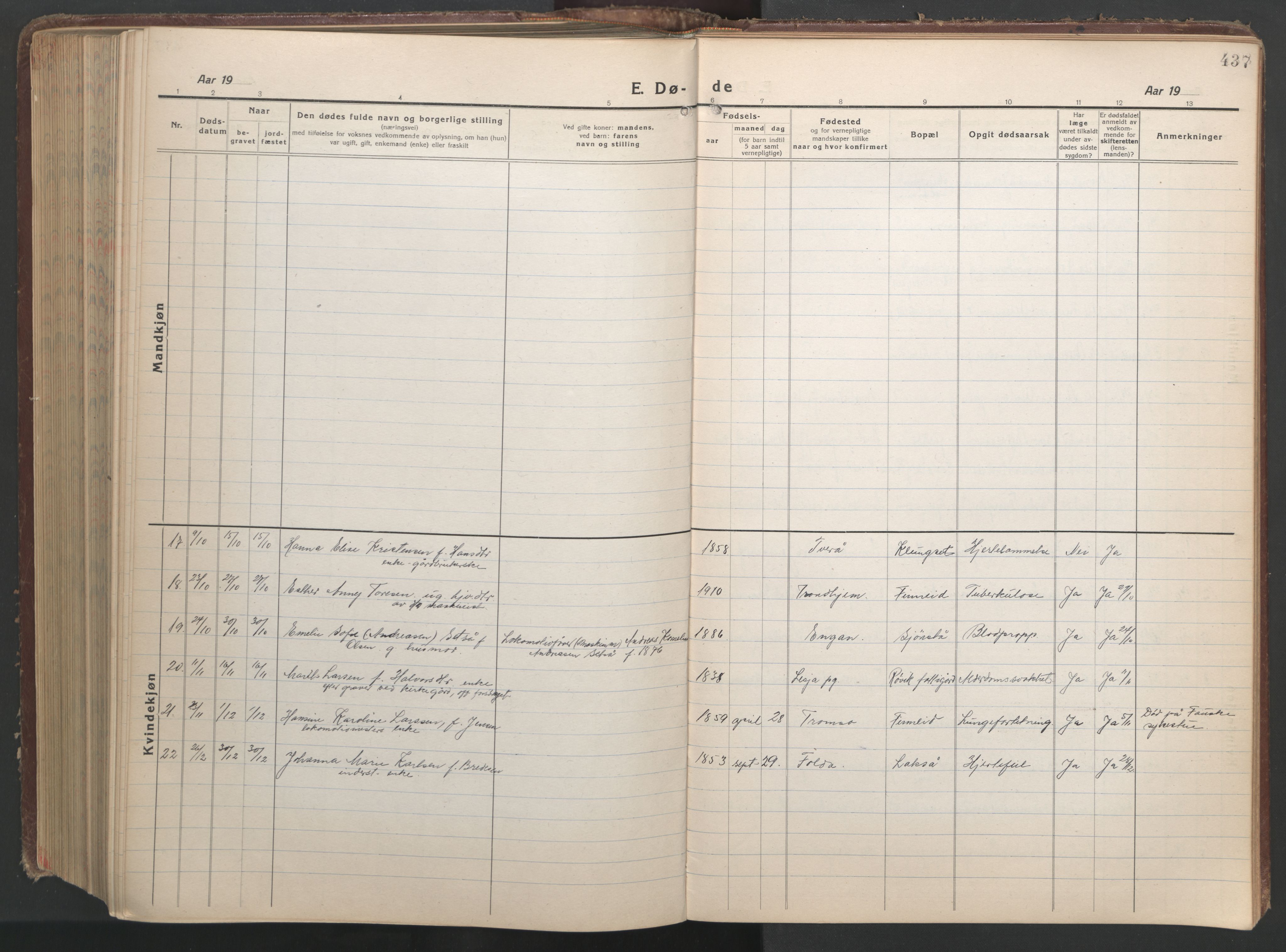 Ministerialprotokoller, klokkerbøker og fødselsregistre - Nordland, AV/SAT-A-1459/849/L0700: Klokkerbok nr. 849C01, 1919-1946, s. 437