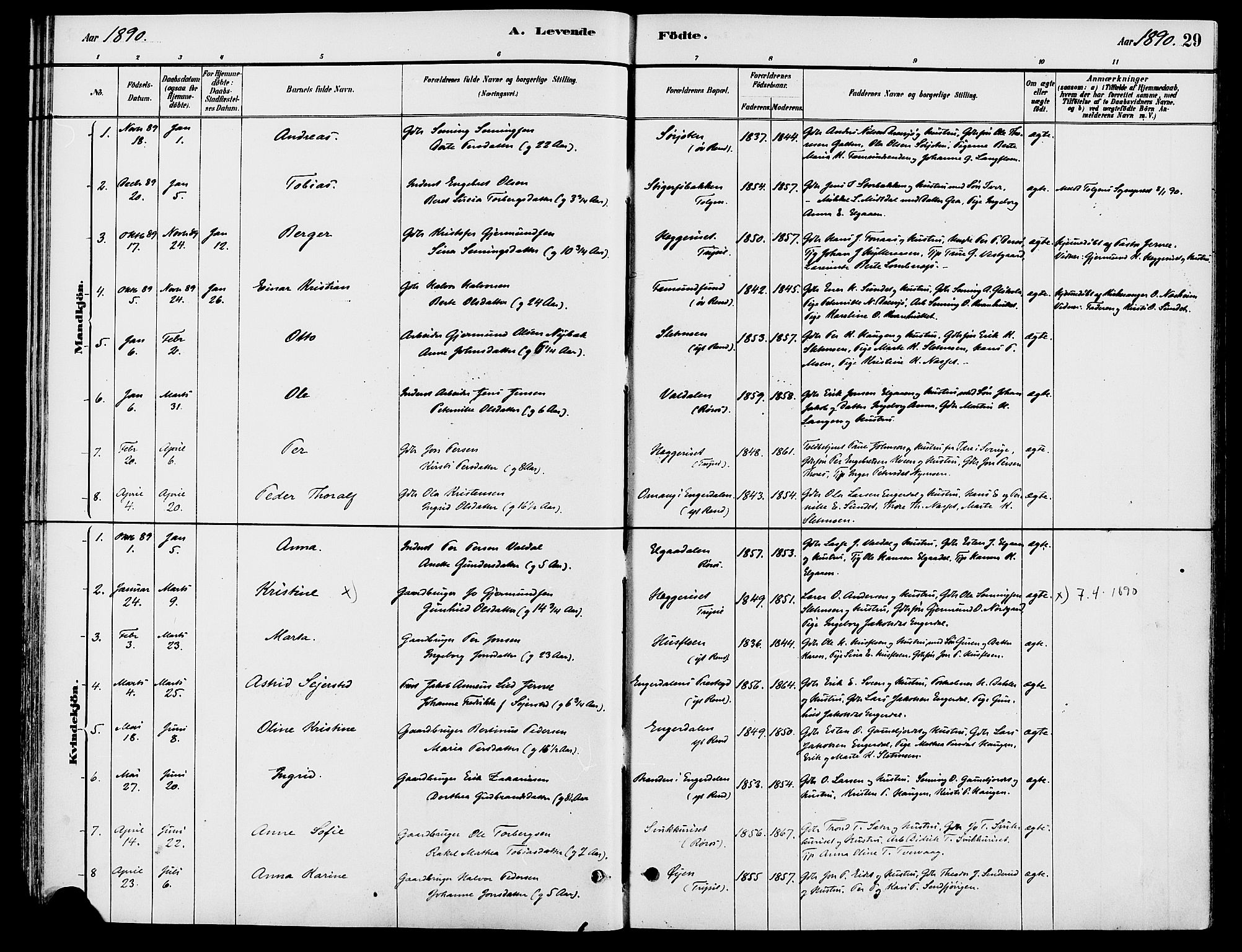 Engerdal prestekontor, SAH/PREST-048/H/Ha/Haa/L0001: Ministerialbok nr. 1, 1881-1898, s. 29