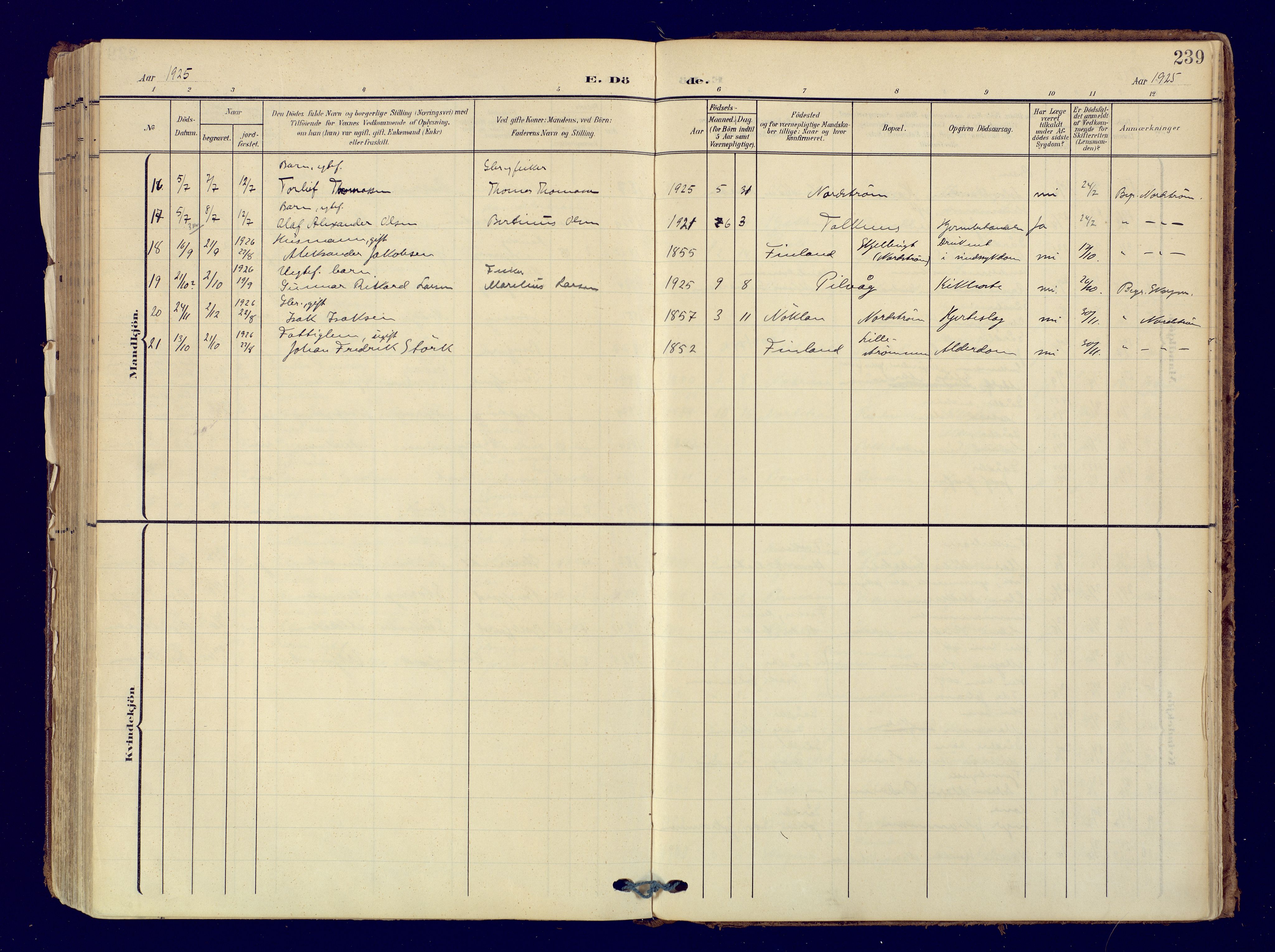 Skjervøy sokneprestkontor, AV/SATØ-S-1300/H/Ha/Haa: Ministerialbok nr. 19, 1908-1936, s. 239