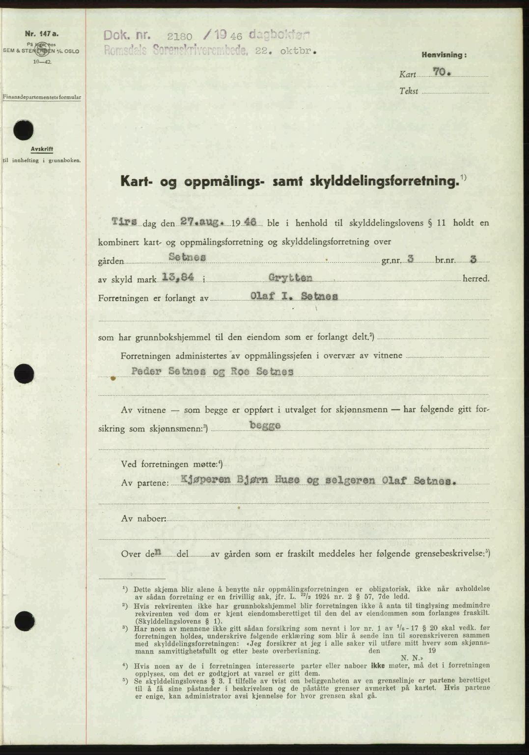 Romsdal sorenskriveri, AV/SAT-A-4149/1/2/2C: Pantebok nr. A21, 1946-1946, Dagboknr: 2180/1946