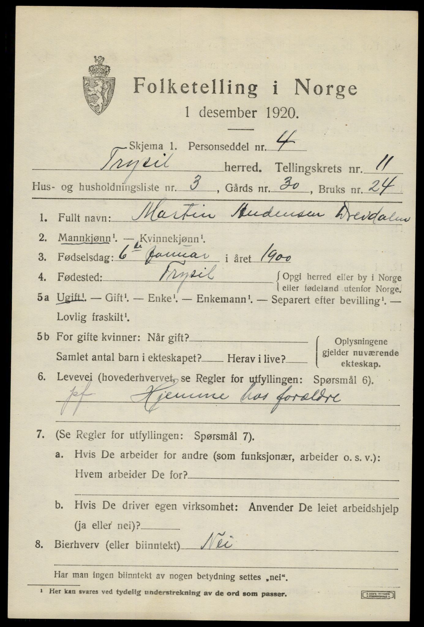 SAH, Folketelling 1920 for 0428 Trysil herred, 1920, s. 6993
