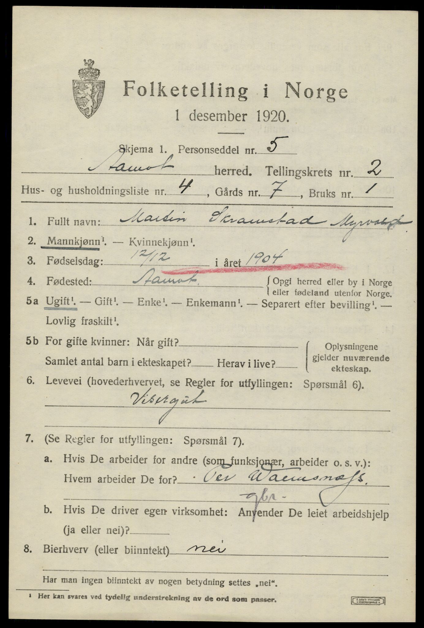 SAH, Folketelling 1920 for 0429 Åmot herred, 1920, s. 2097
